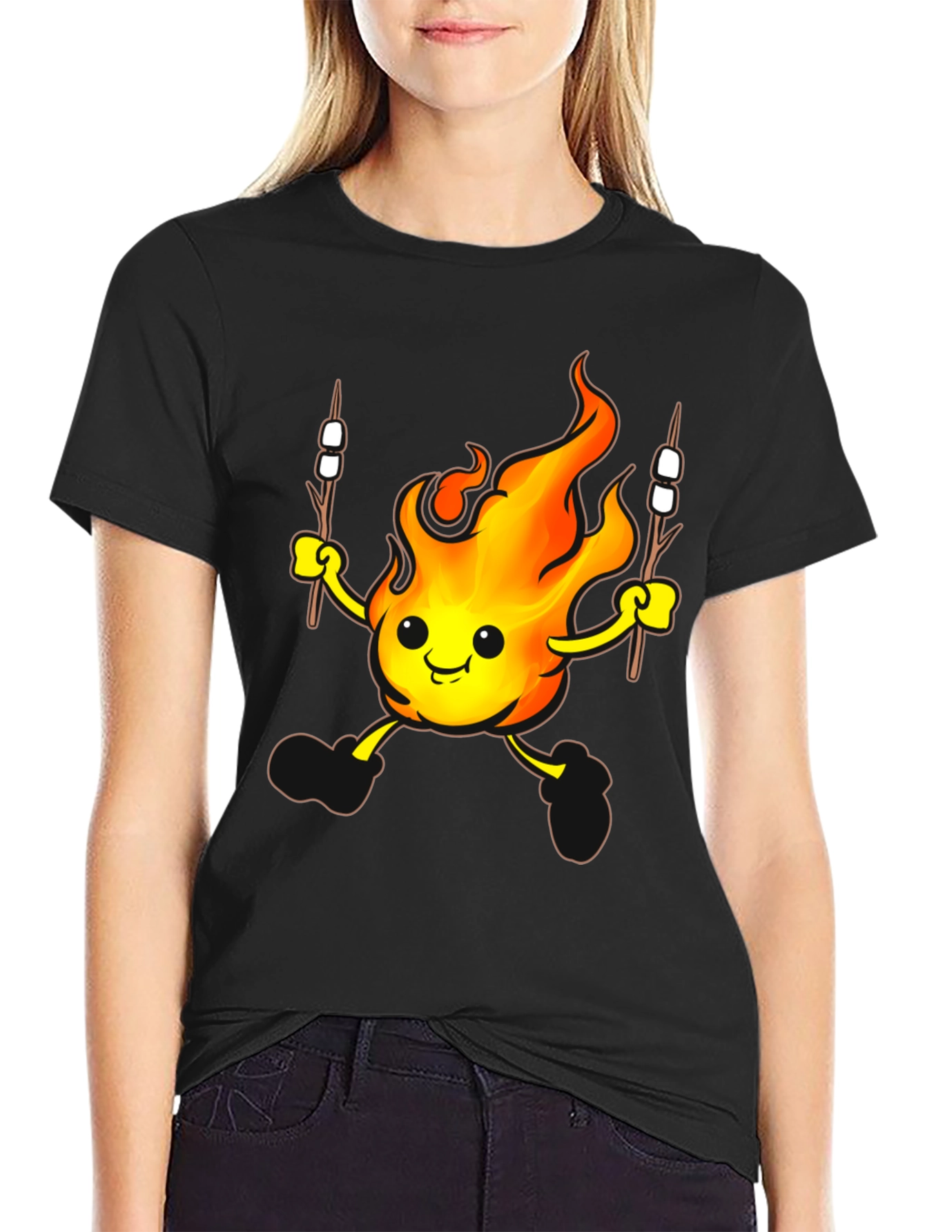 Black Funny Campfire Marshmallow T-Shirt view 2