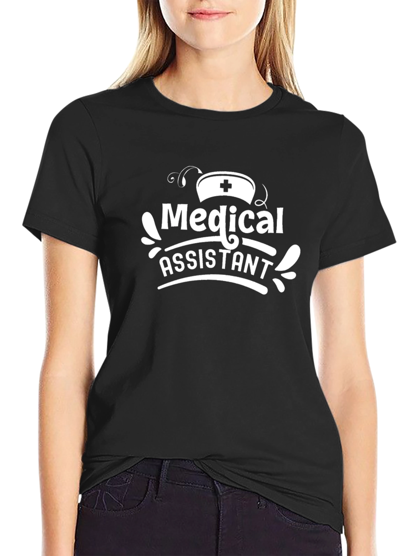 Black Medical Assistant Graphic Tee - Black Cotton Shirt view 2