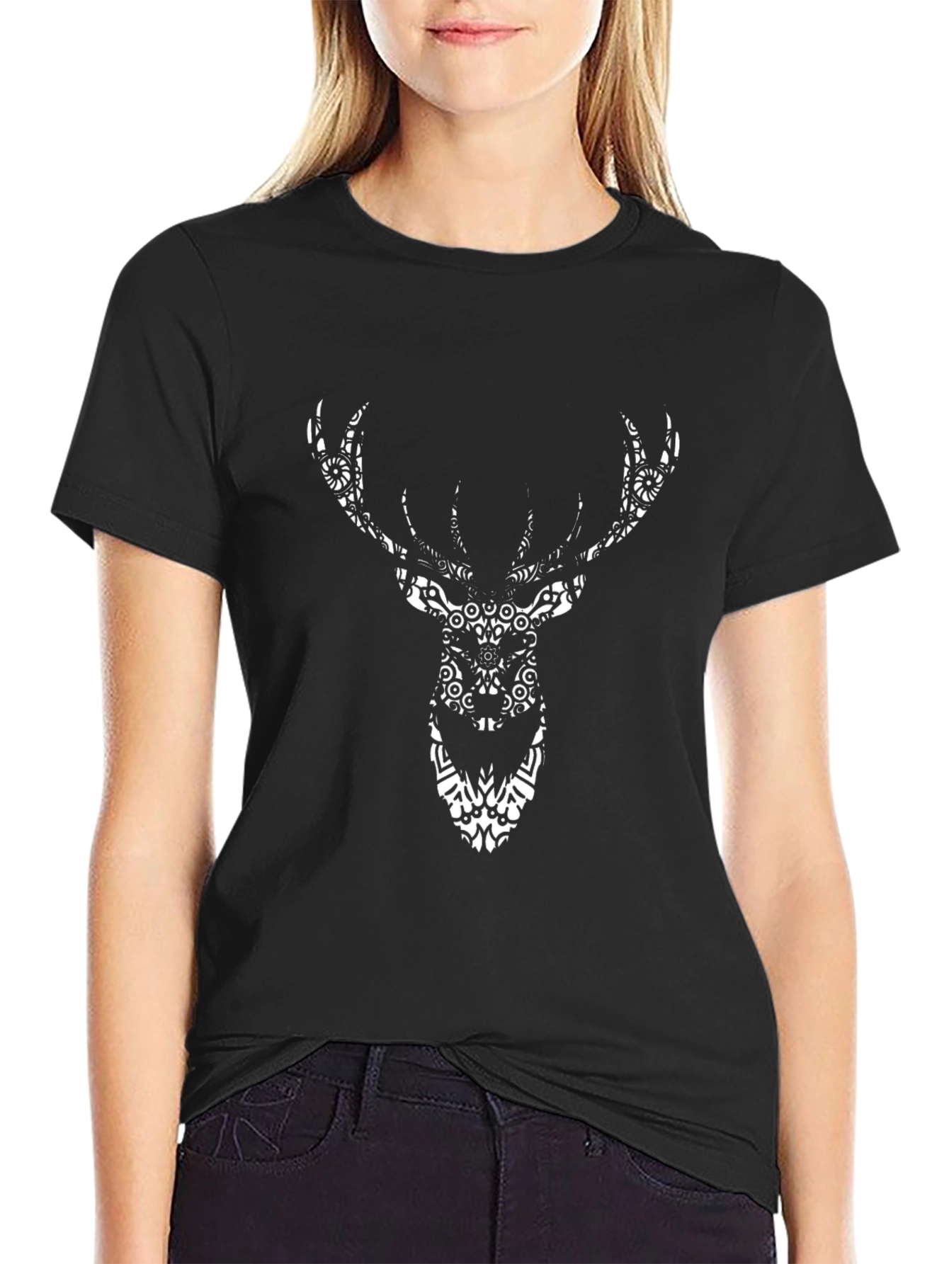 Black Black Deer Head Graphic Tee view 2