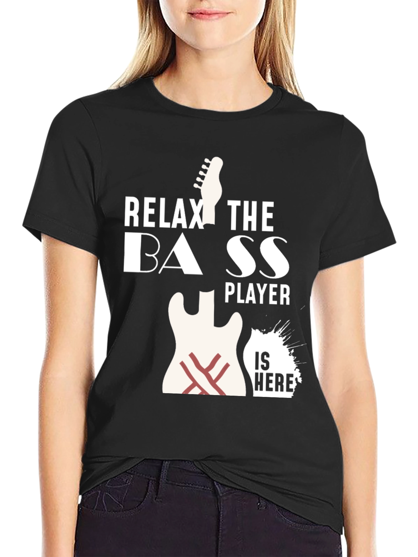 Black Relax Bass Player Is Here T-Shirt view 2