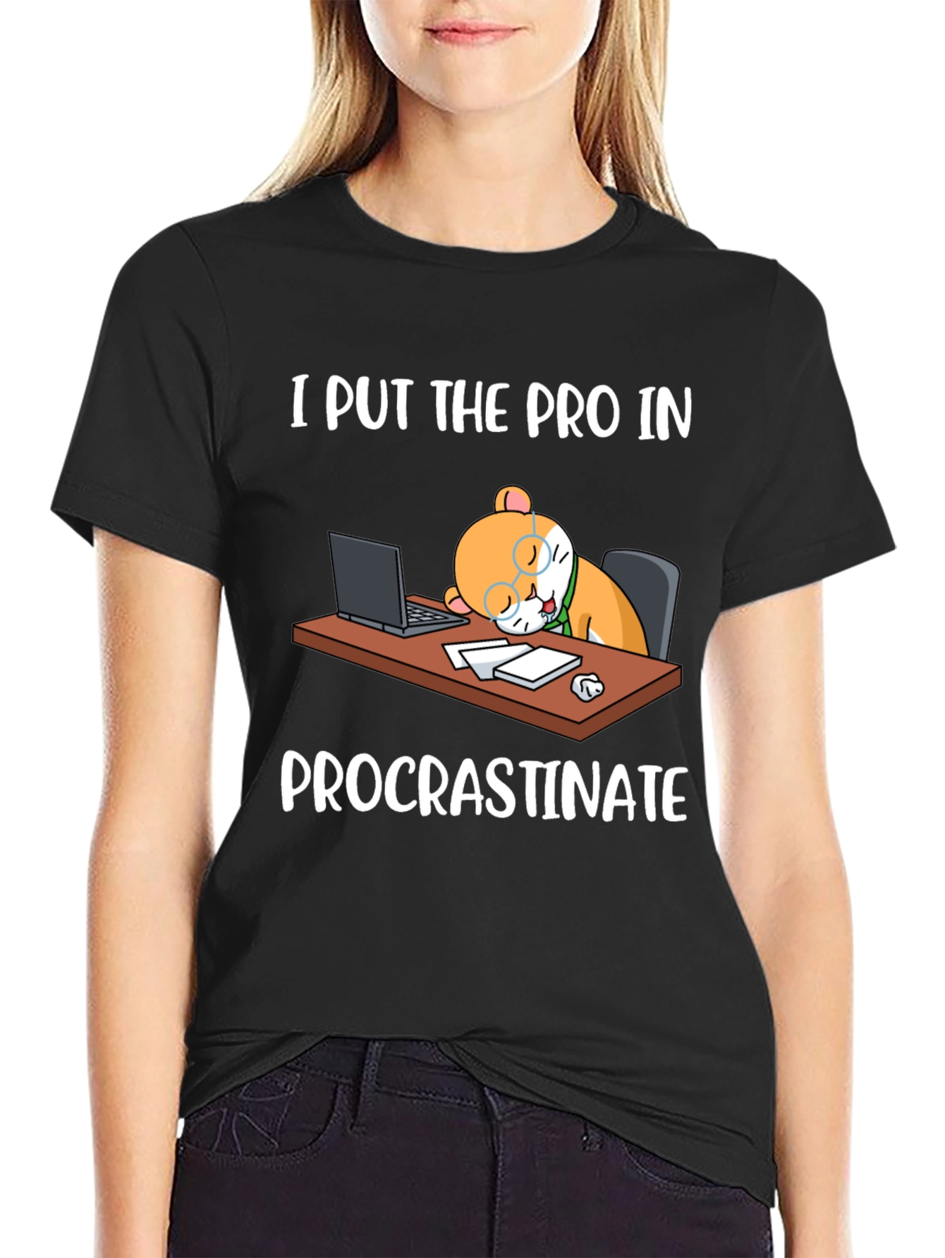 Black Procrastinate Cat T-Shirt view 2