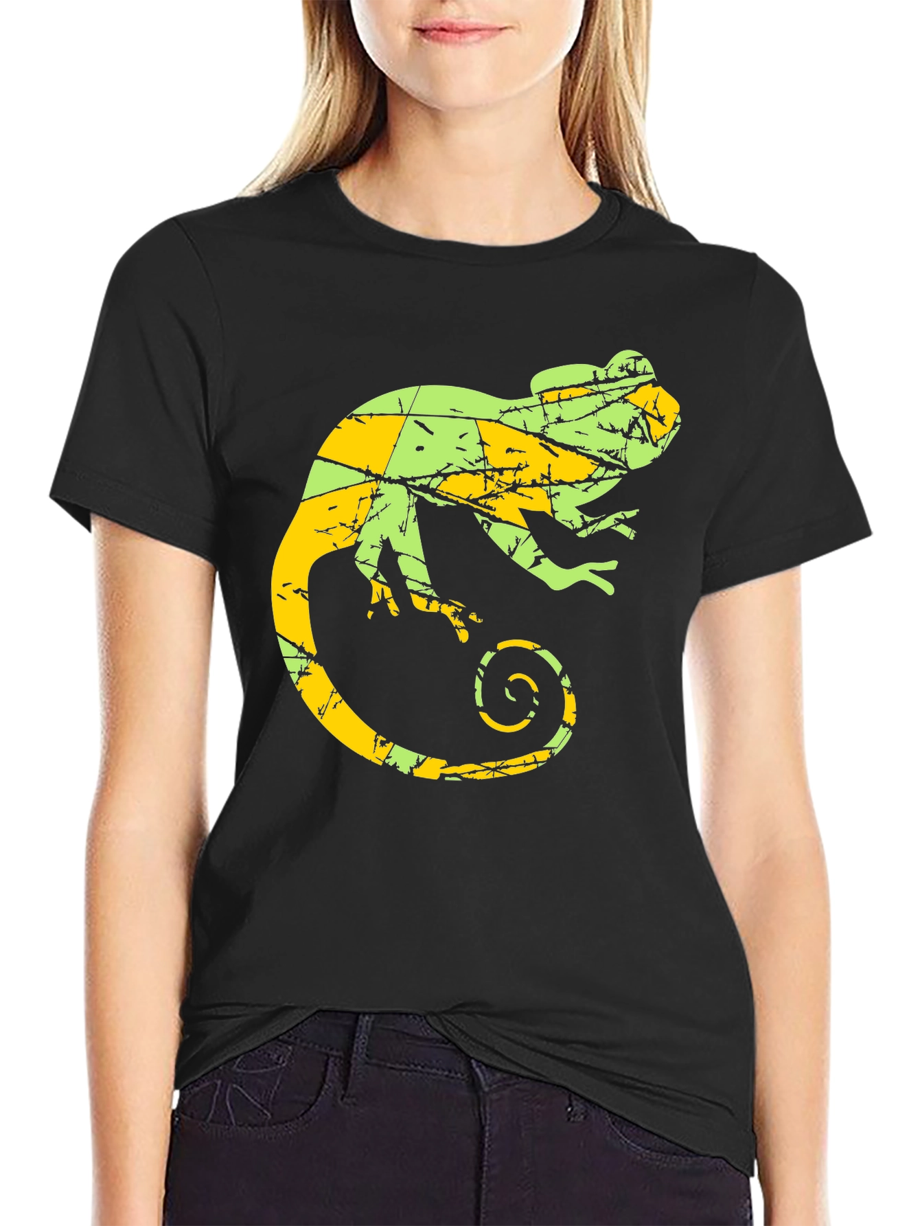 Black Men's Chameleon Graphic Print Crew Neck T-Shirt view 2
