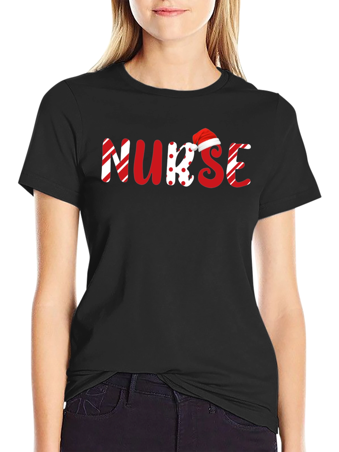 Black Nurse Christmas Themed T-Shirt view 2