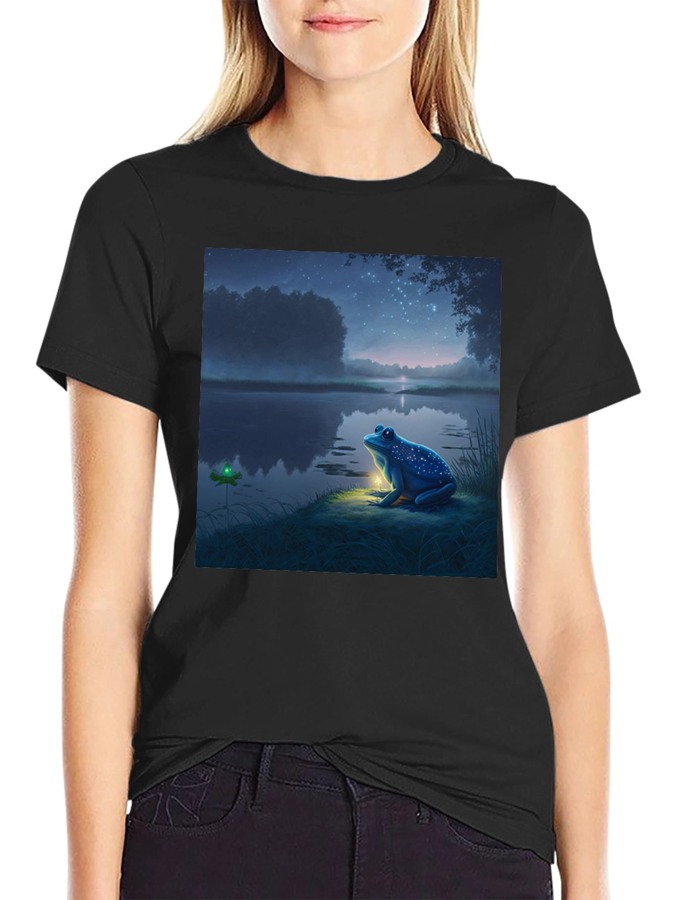 Black Night Frog Tee - Whimsical Graphic Print view 2