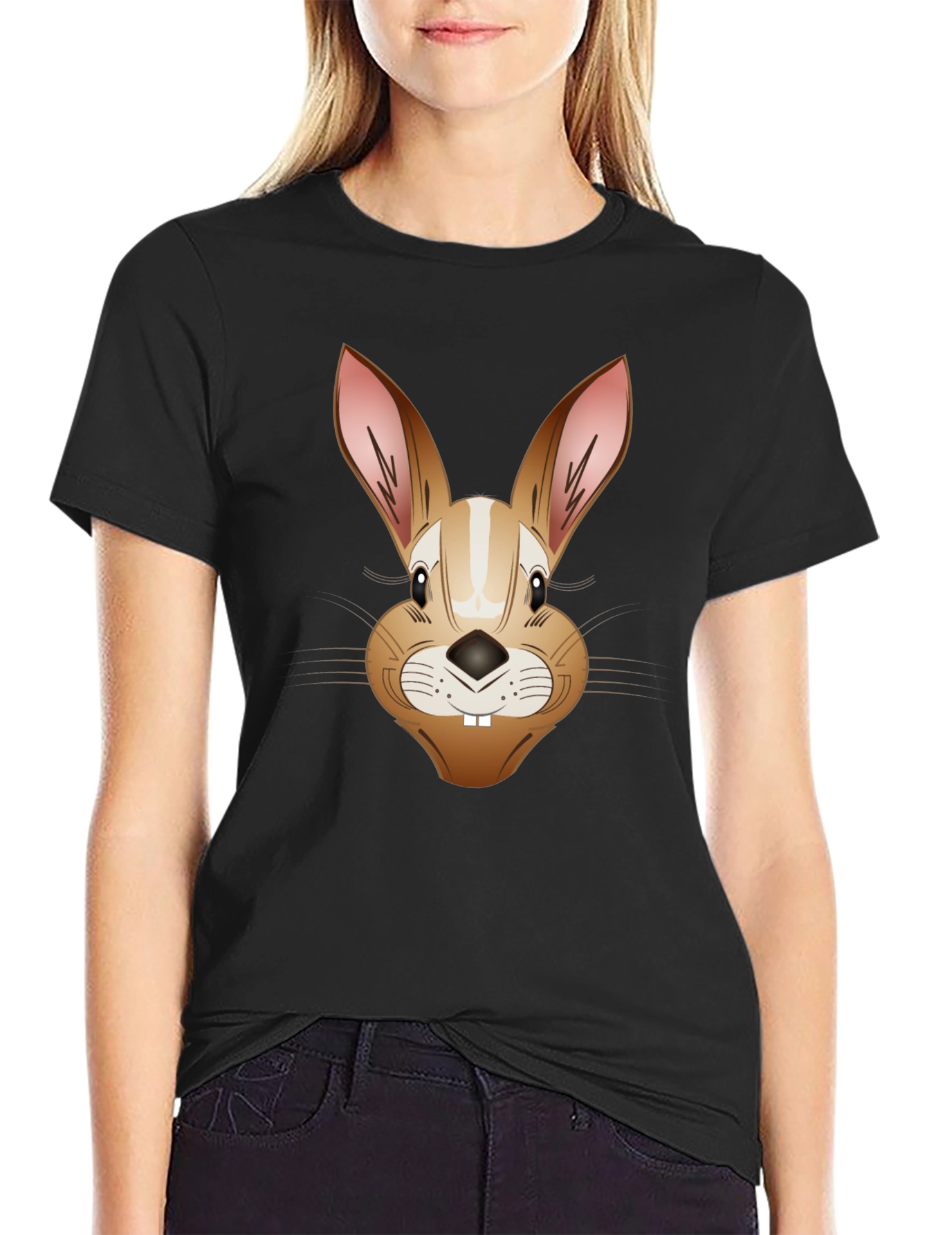 Funny Rabbit Face T-Shirt - Men's Black Tee - 2