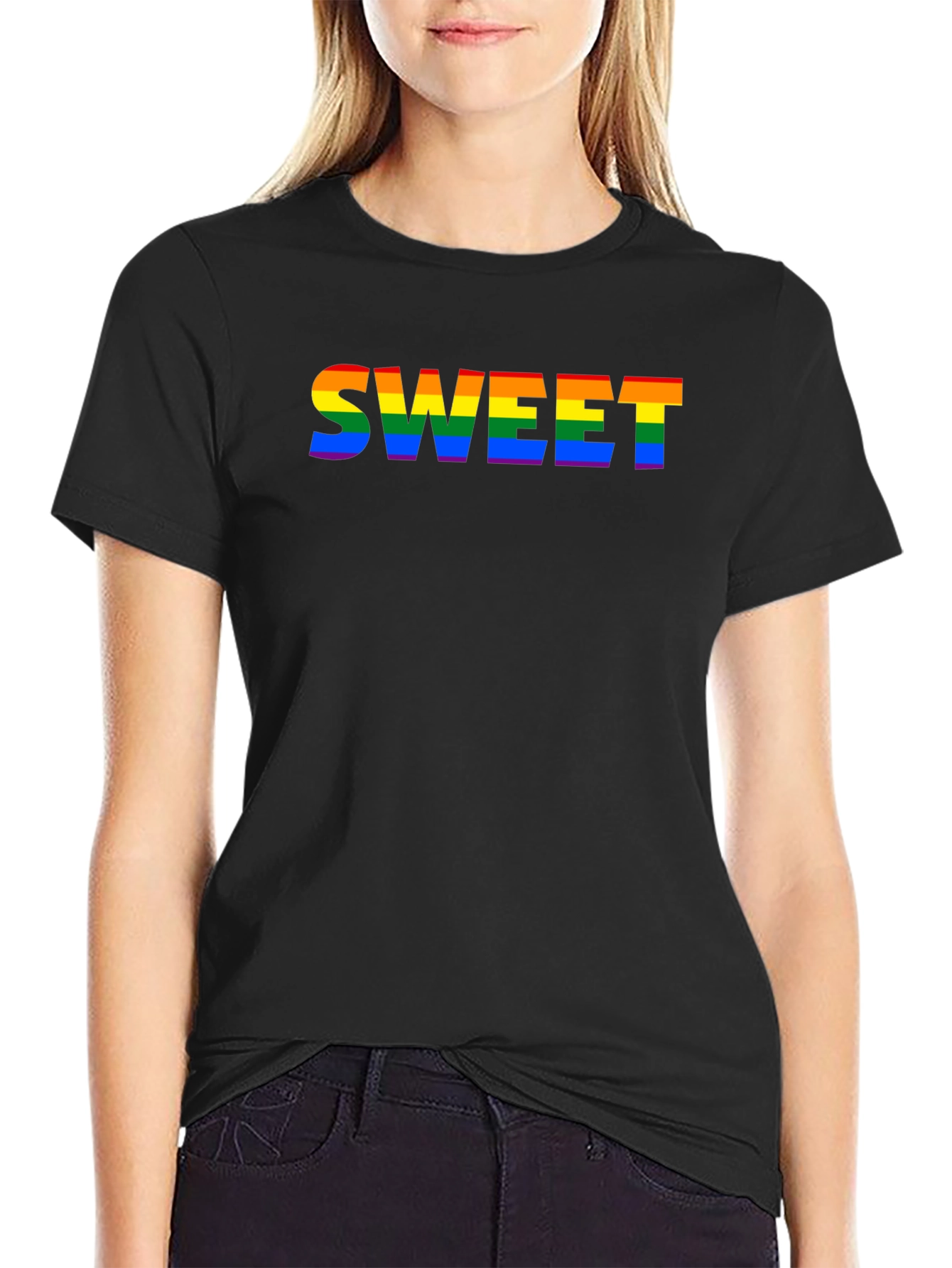 Black Sweet Pride Rainbow Graphic T-Shirt view 2