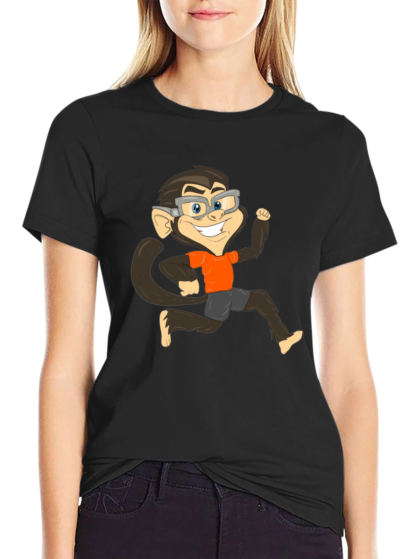 Black Monkey Cartoon Graphic T-Shirt view 2