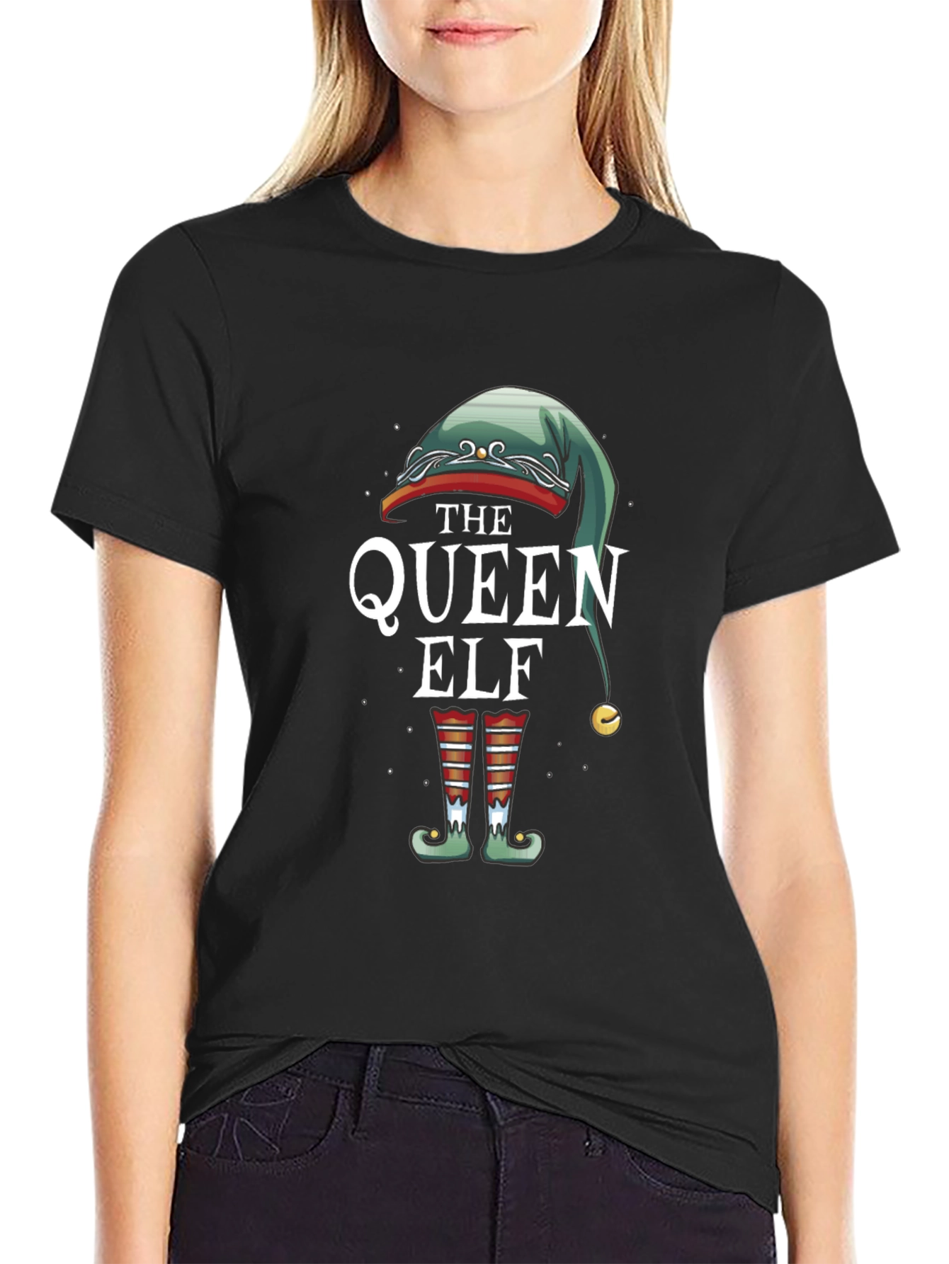 Black Queen Elf Graphic Tee - Holiday Festive Shirt view 2