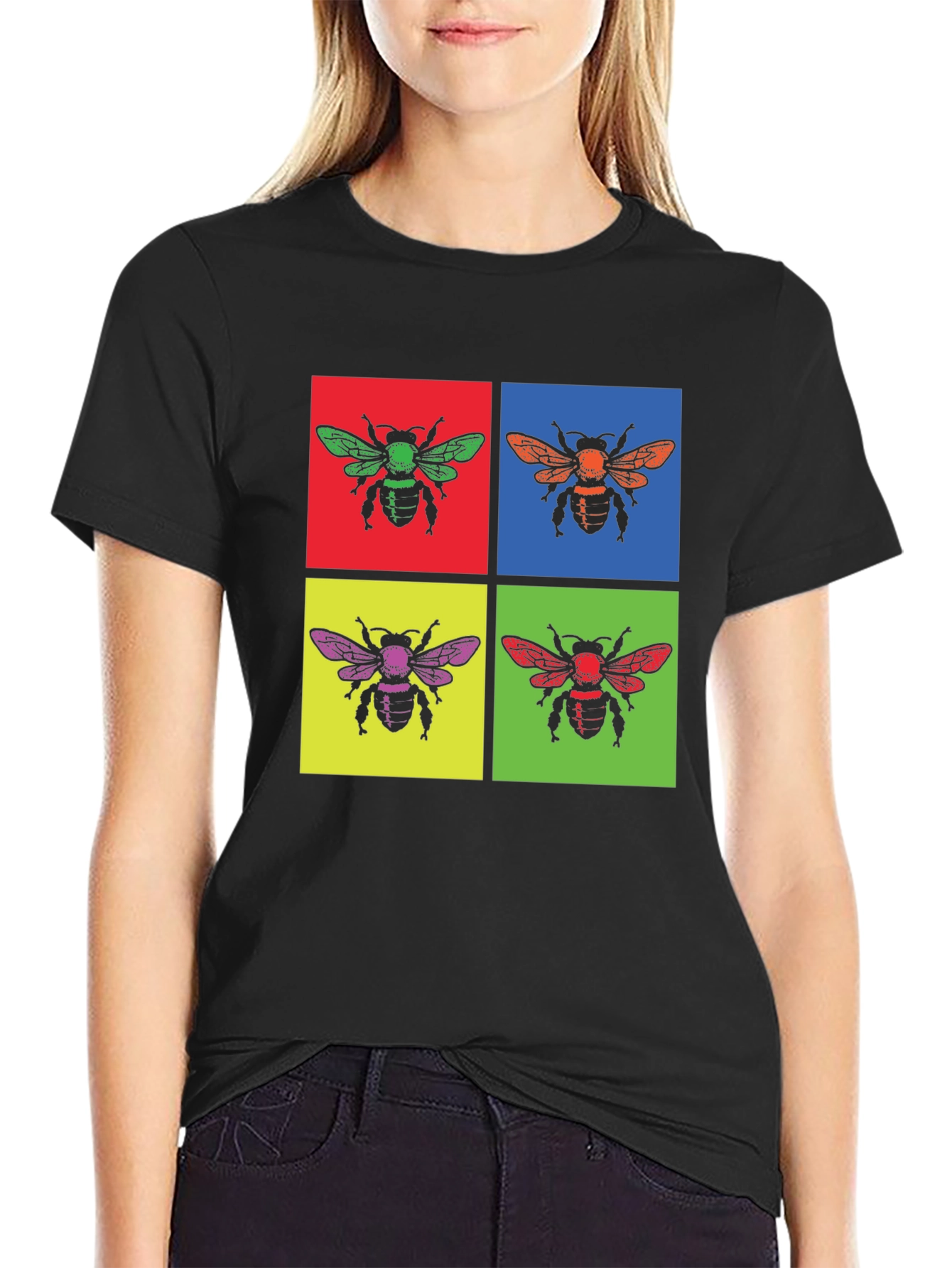 Black Retro Bee Pop Art Graphic Tee view 2