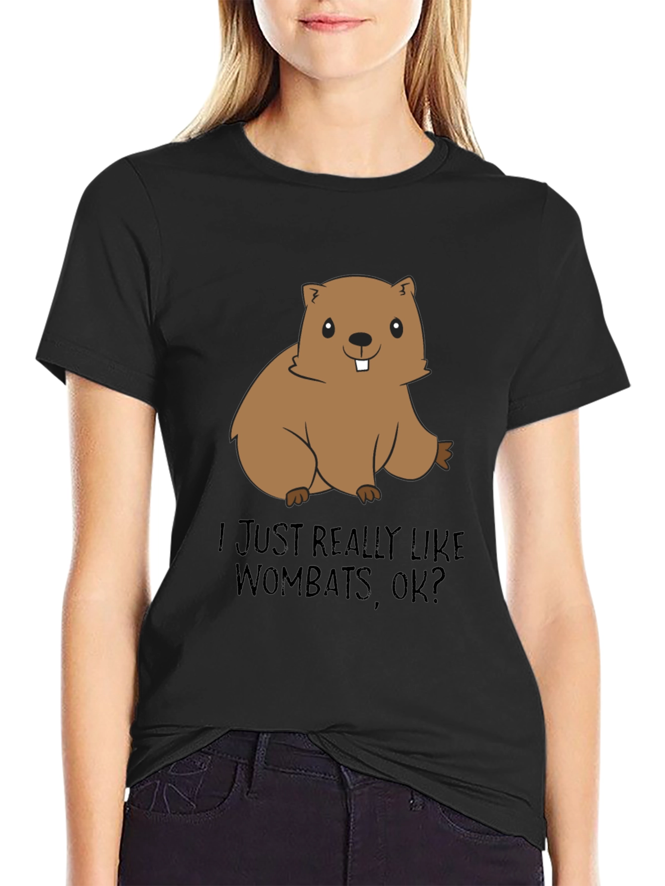 Black Wombat Lover T-Shirt - Cute Cartoon Animal Tee view 2