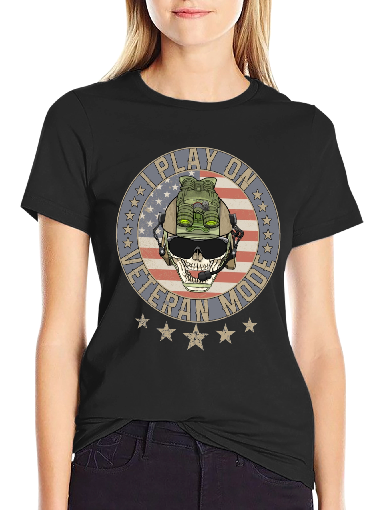 Black I Play on Veteran Mode Graphic T-Shirt view 2