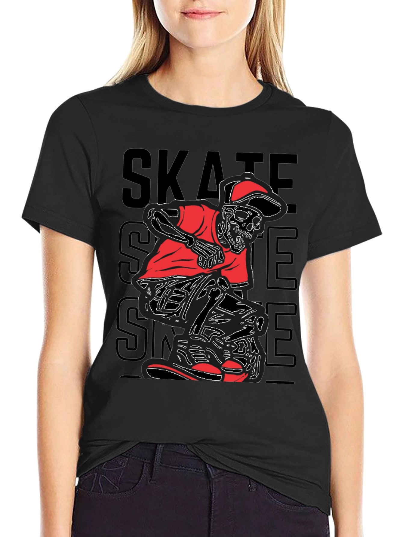 Black Skate Skeleton Graphic Tee - Edgy Style view 2