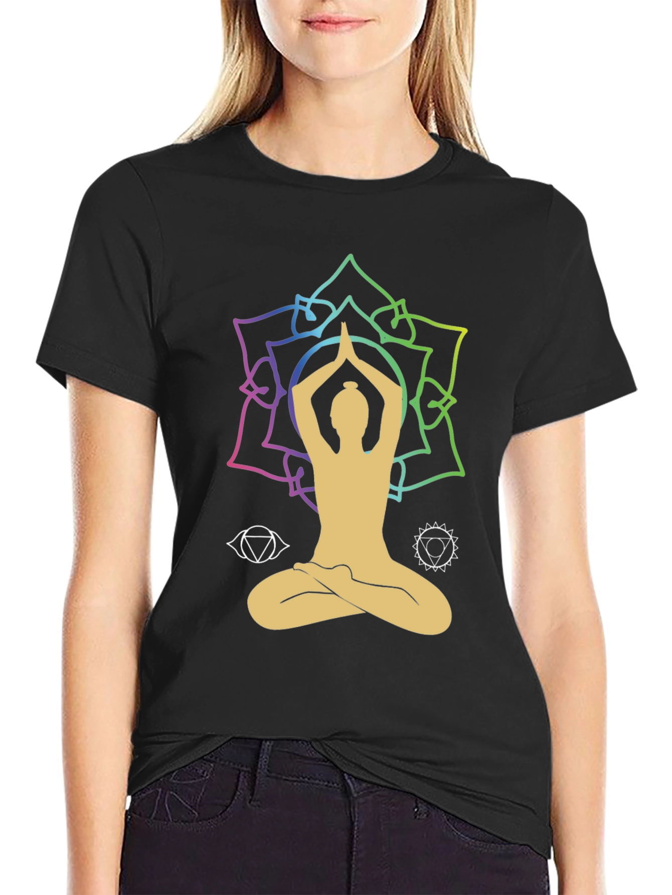 Black Yoga Lotus Chakra T-Shirt view 2