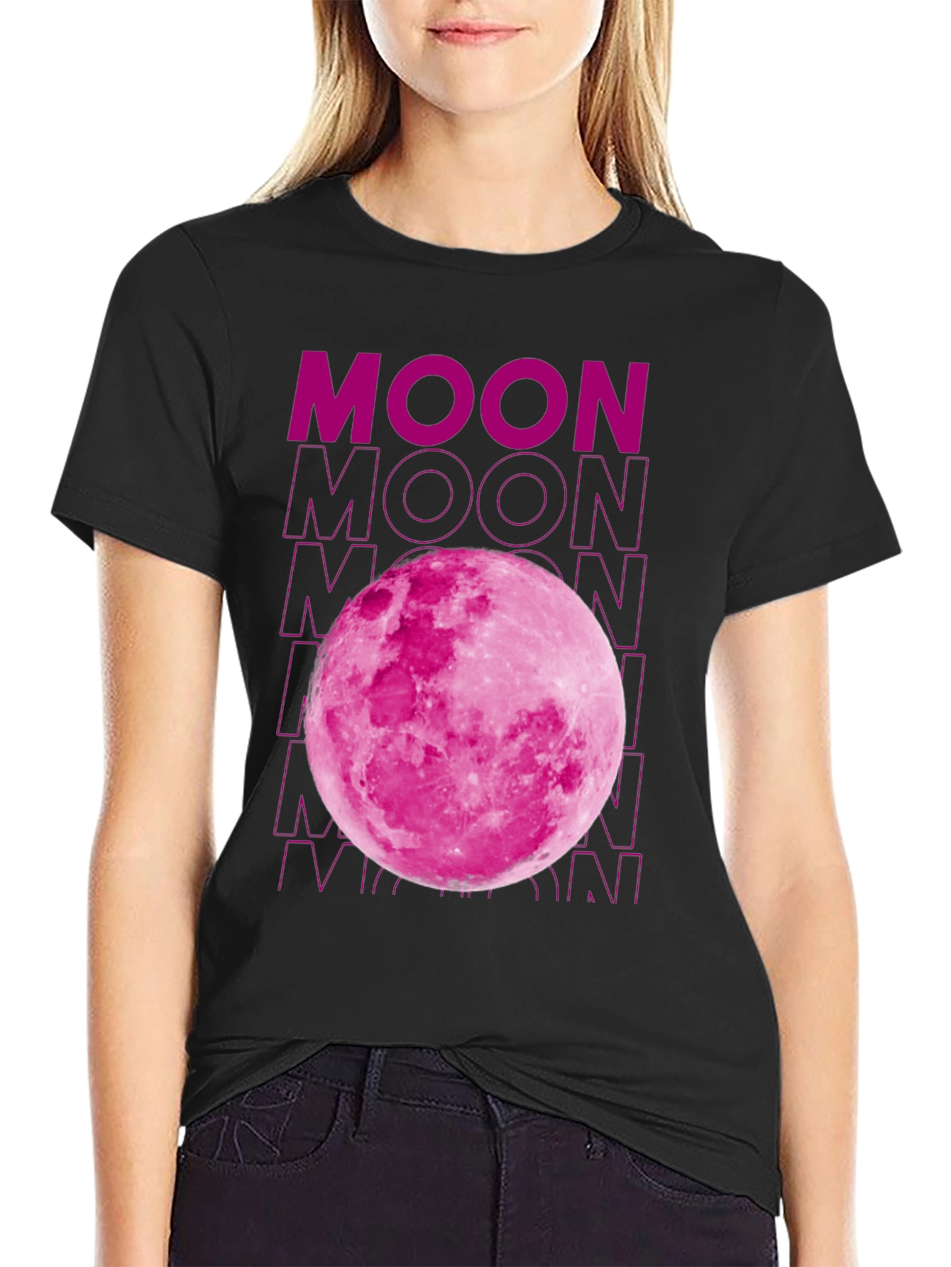 Black Pink Moon Graphic T-Shirt - Soft Cotton Blend view 2