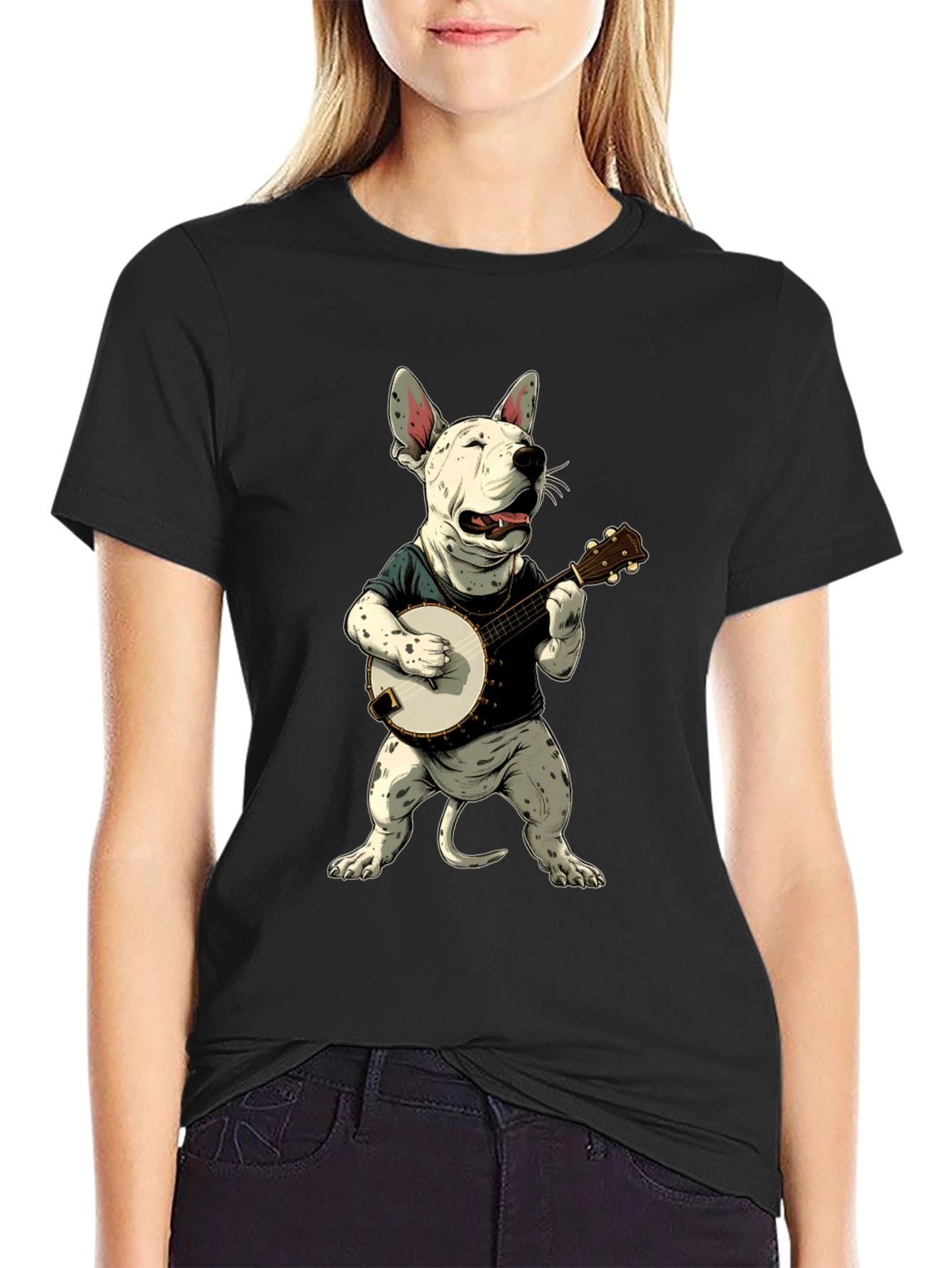 Black Dog Playing Banjo Graphic T-Shirt view 2