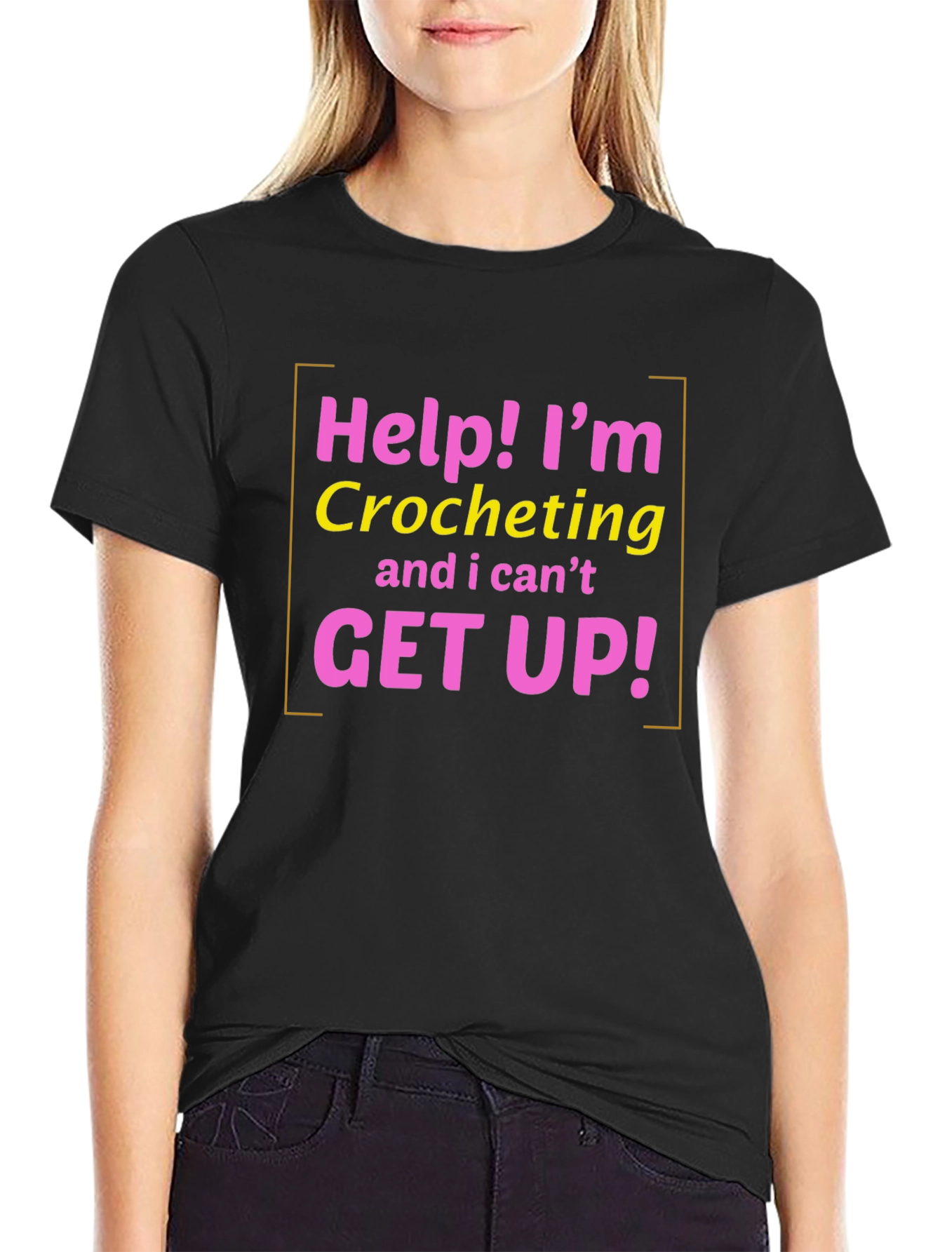 Black Help! I'm Crocheting T-Shirt - Funny Crochet Gift view 2