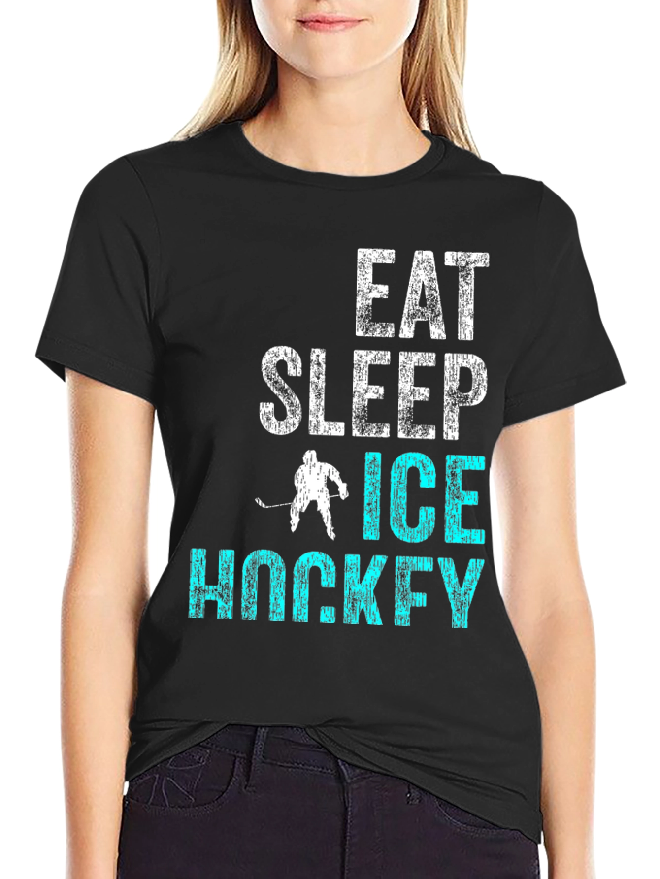 Black Eat Sleep Ice Hockey T-Shirt view 2