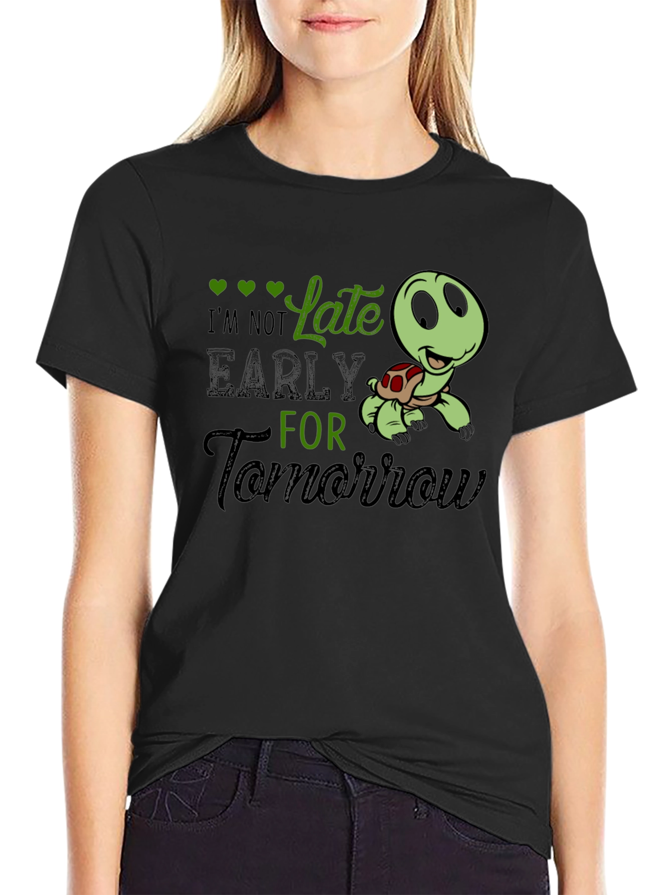 Black Funny Turtle I'm Not Late T-Shirt view 2