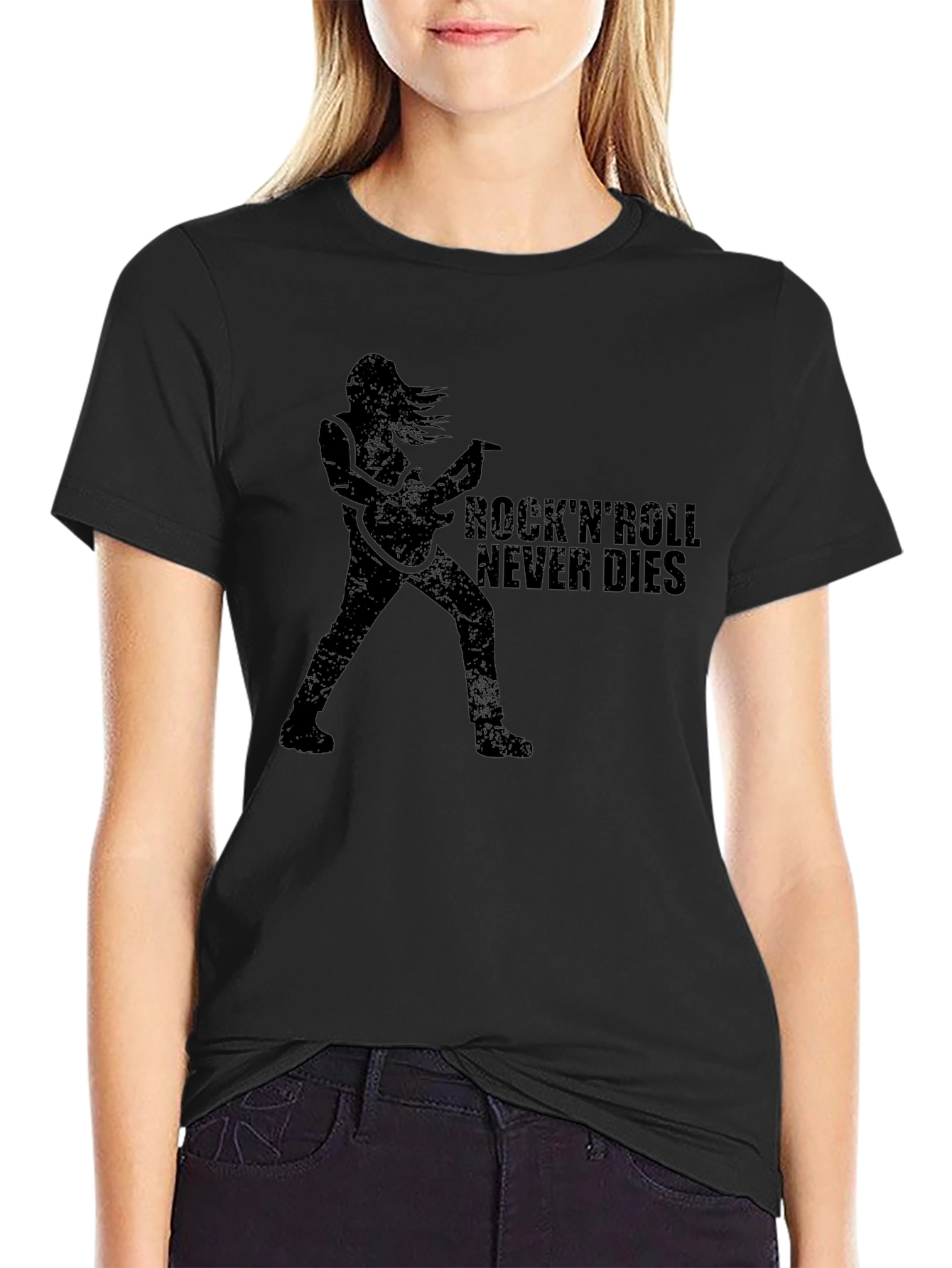 Black Rock'n'Roll Never Dies T-Shirt - Black Graphic Tee view 2