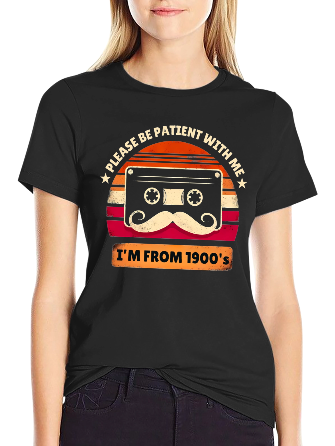 Black Retro Cassette Tape 1900s Graphic T-Shirt view 2