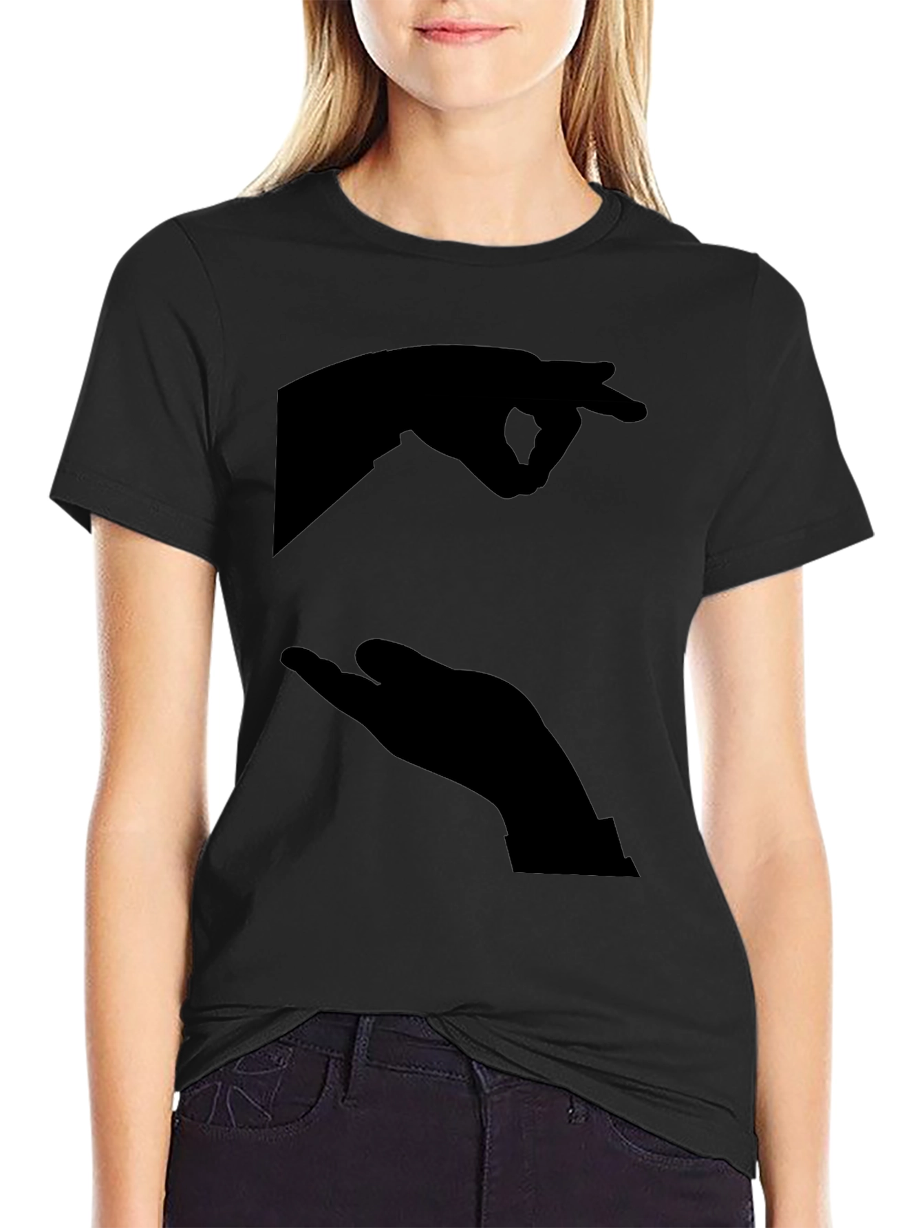 Black Funny Silhouette Hands Black T-Shirt view 2