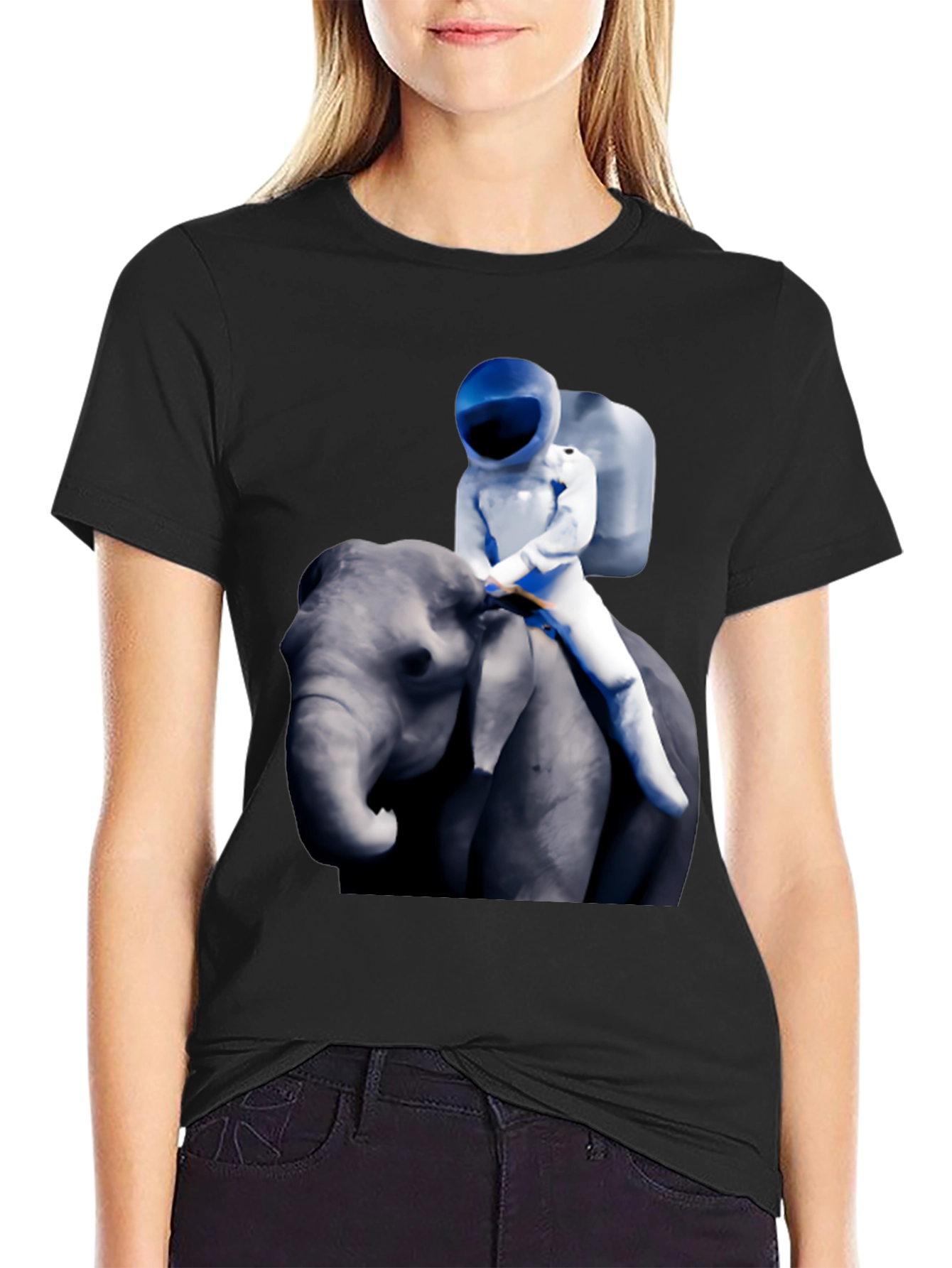 Black Astronaut Riding Elephant Graphic T-Shirt view 2