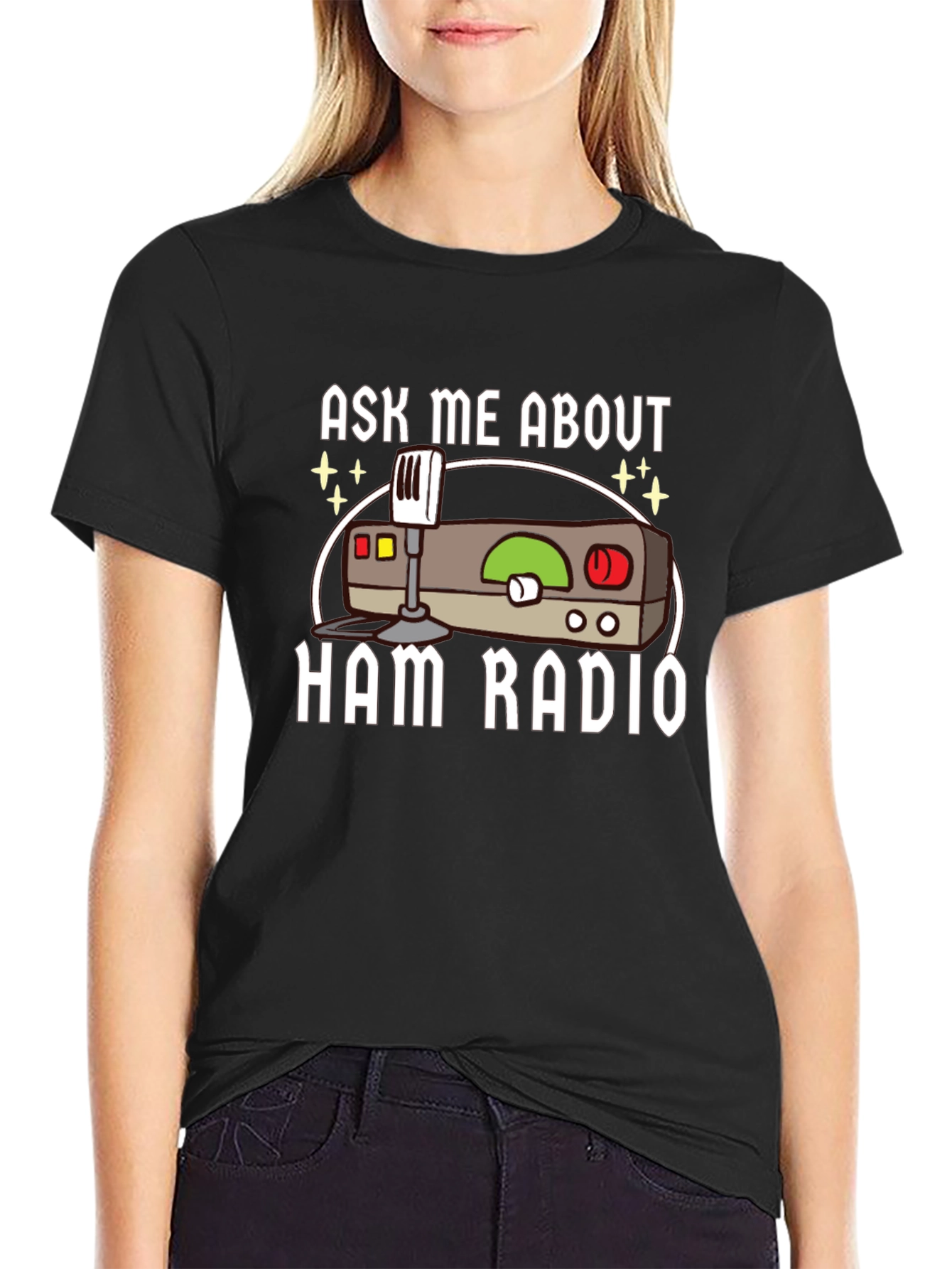 Black Ask Me About Ham Radio T-Shirt view 2