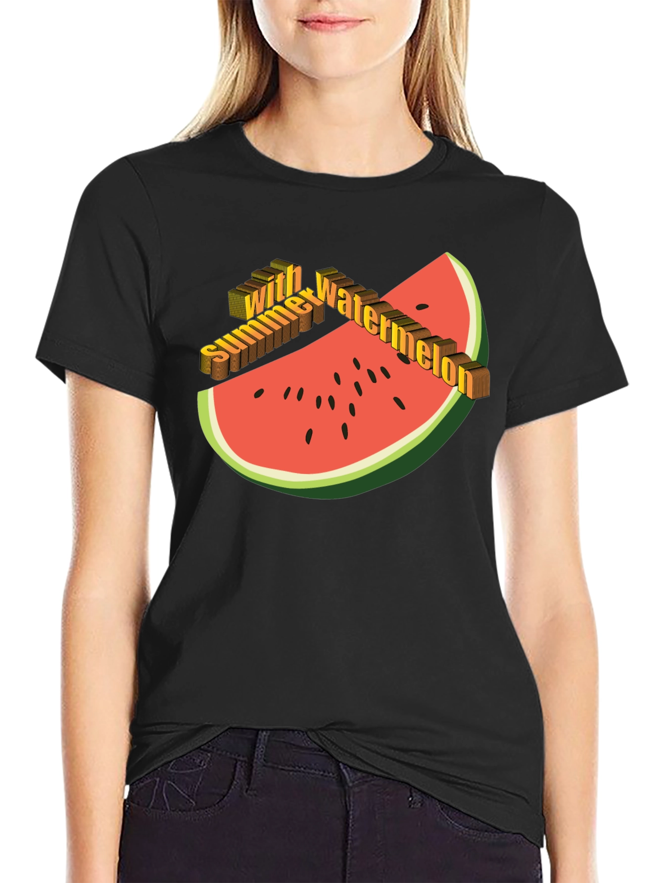 Black Summer Watermelon Graphic Tee view 2