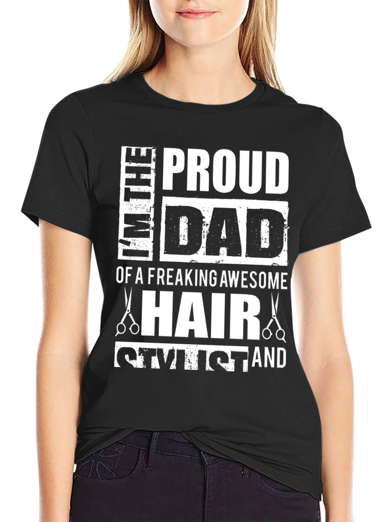 Black Proud Dad Hair Stylist T-Shirt view 2