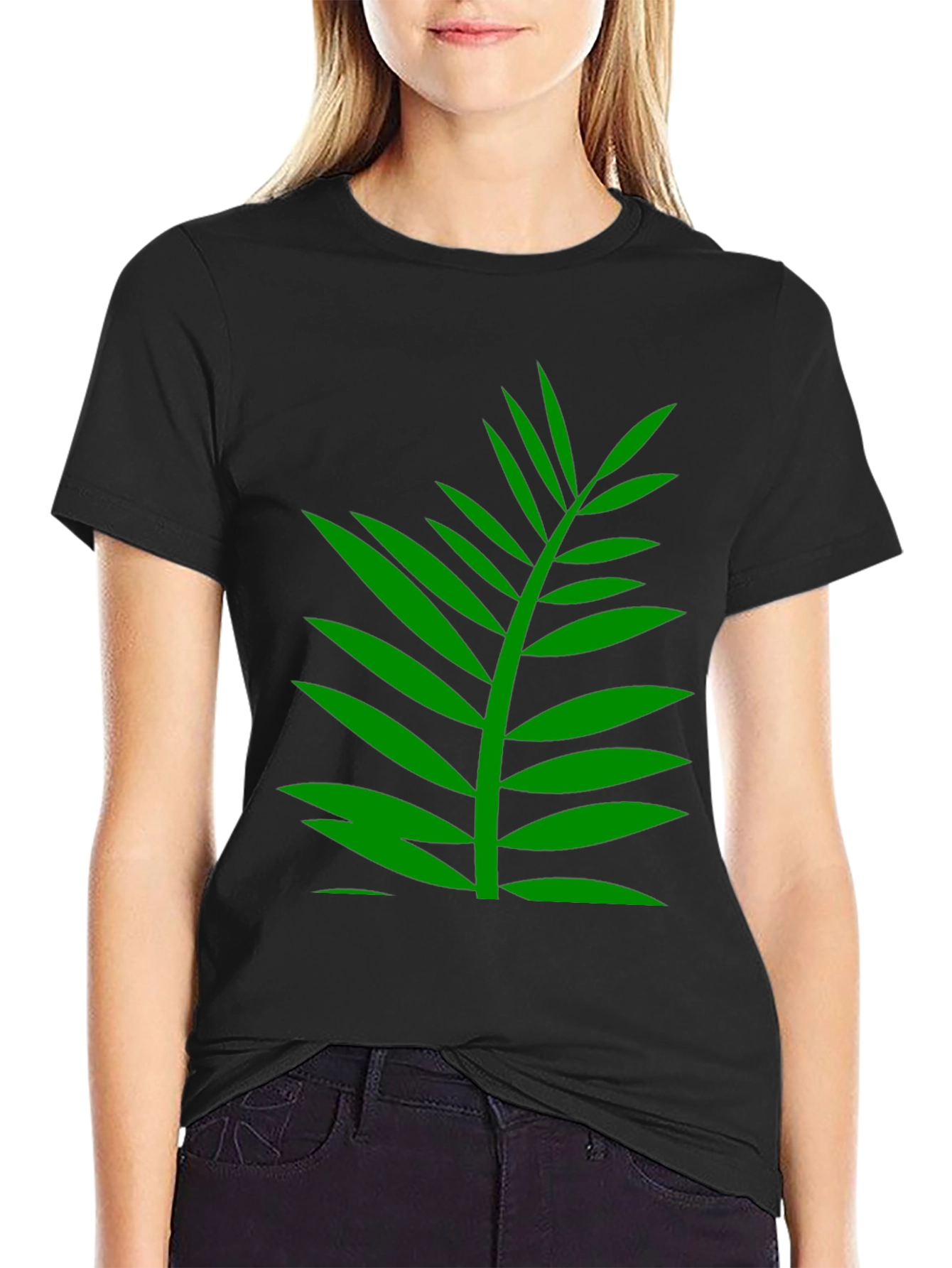 Black Tropical Palm Leaf Graphic T-Shirt - Black view 2