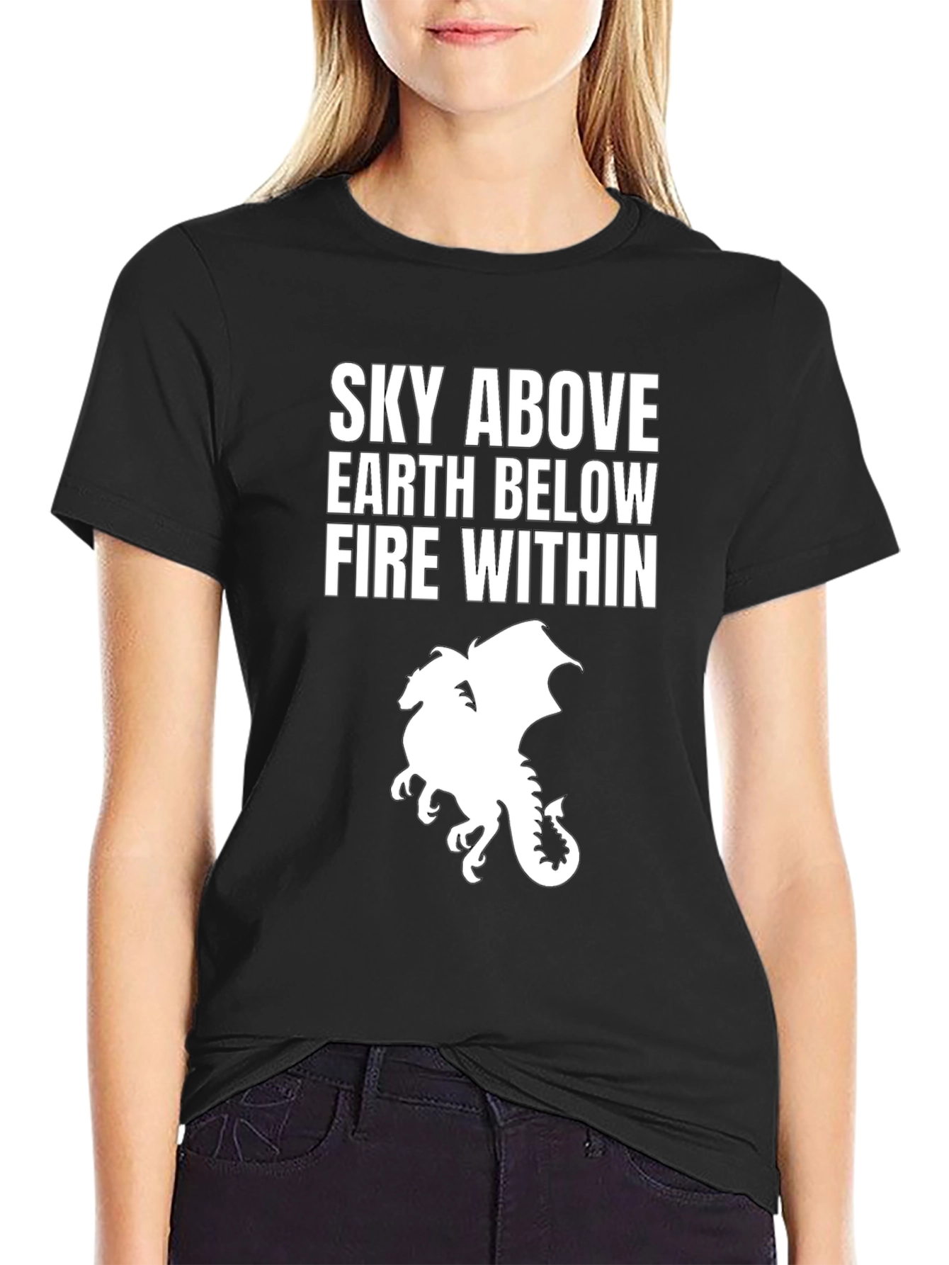 Black Sky Above Dragon Graphic Tee - Black Cotton T-Shirt view 2