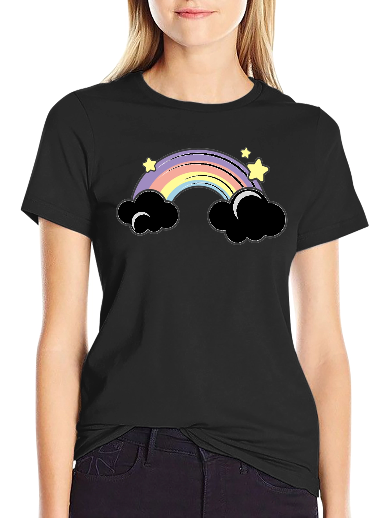 Black Rainbow Clouds Graphic Tee - Unisex Black T-Shirt view 2