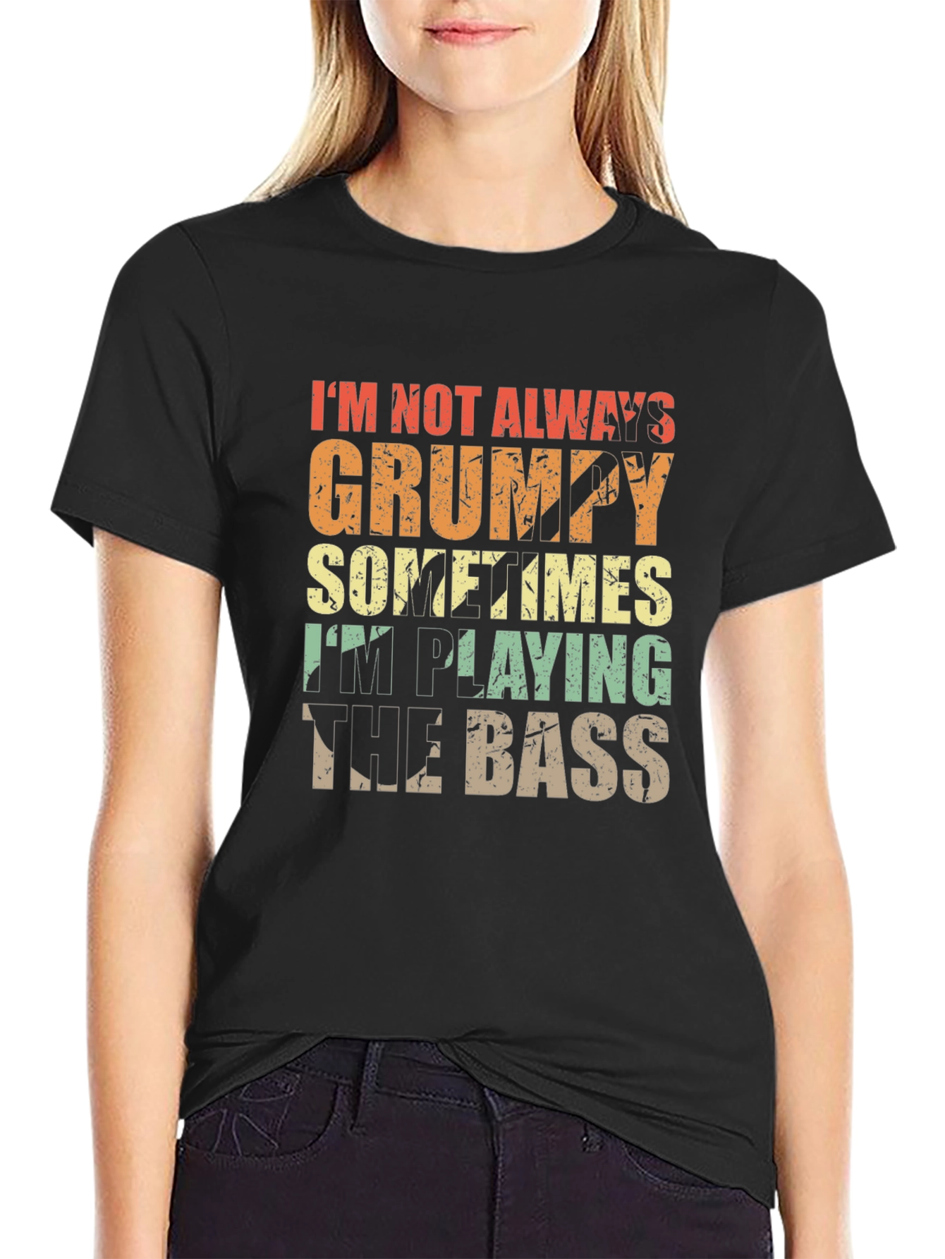 Black Grumpy Bass Player Black T-Shirt view 2