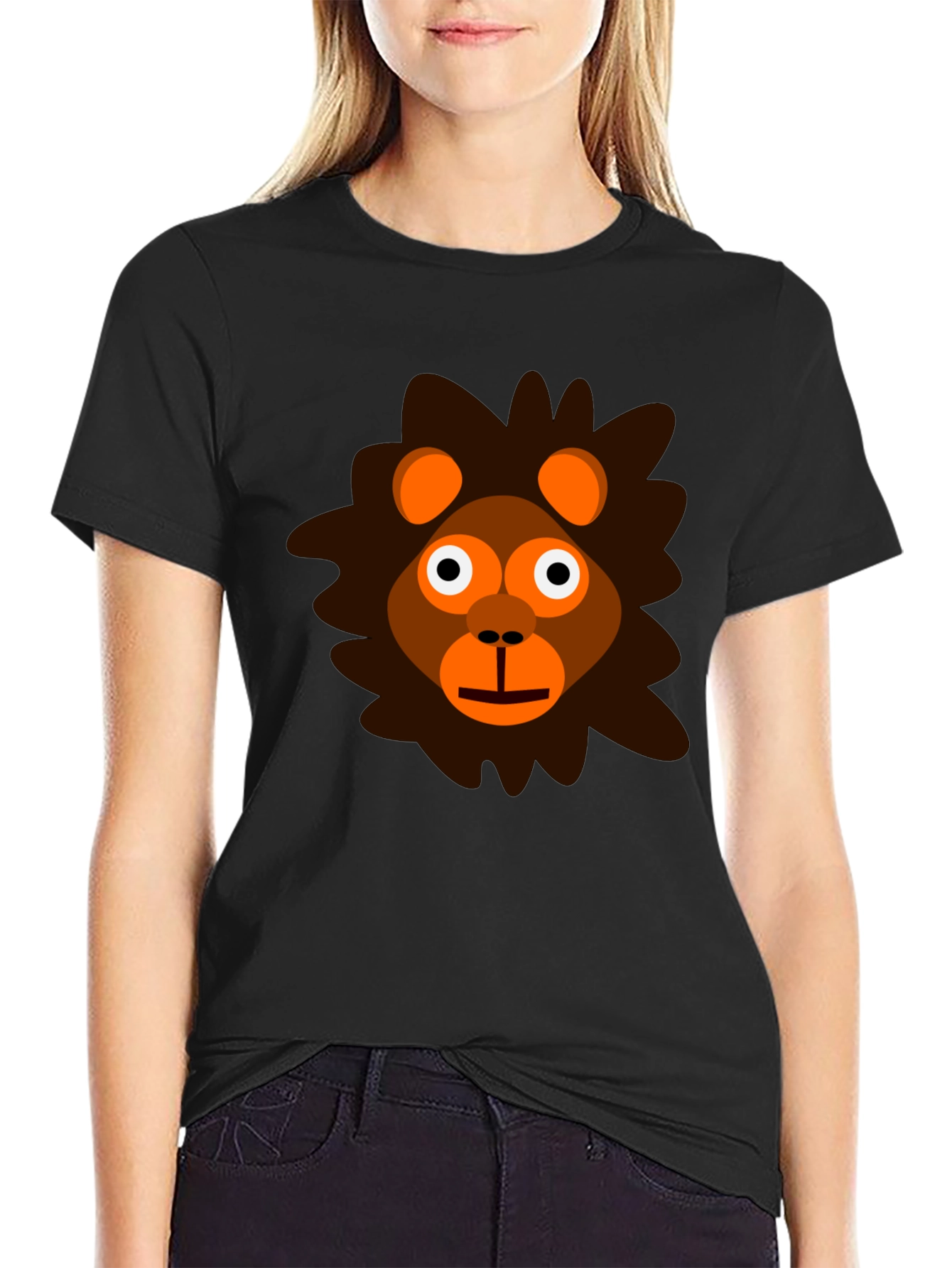 Black Cartoon Lion Graphic Tee - Black Unisex T-Shirt view 2