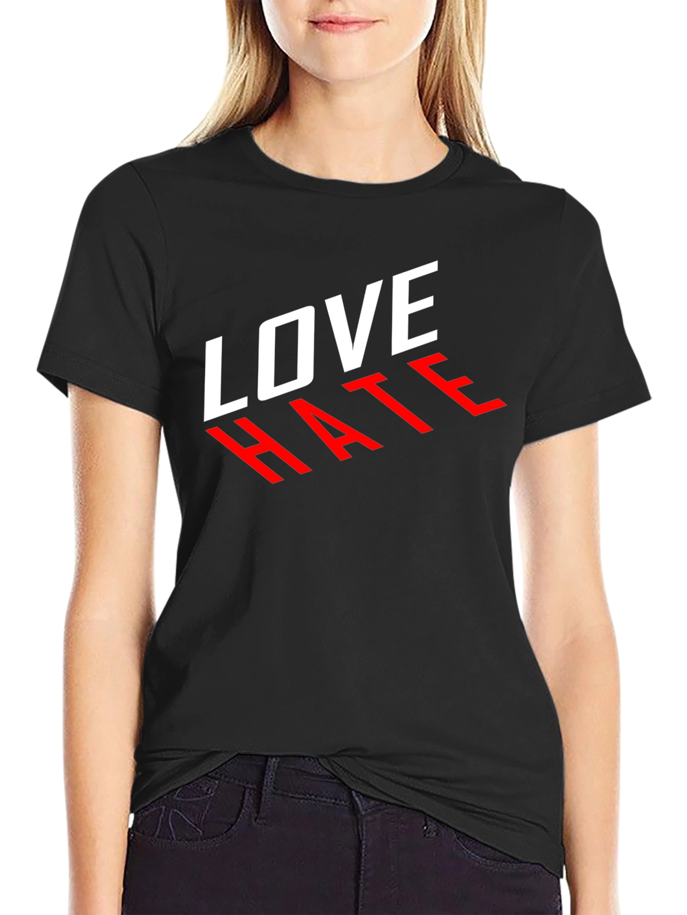 Black Love Hate Graphic Tee - Stylish Contrast Design view 2