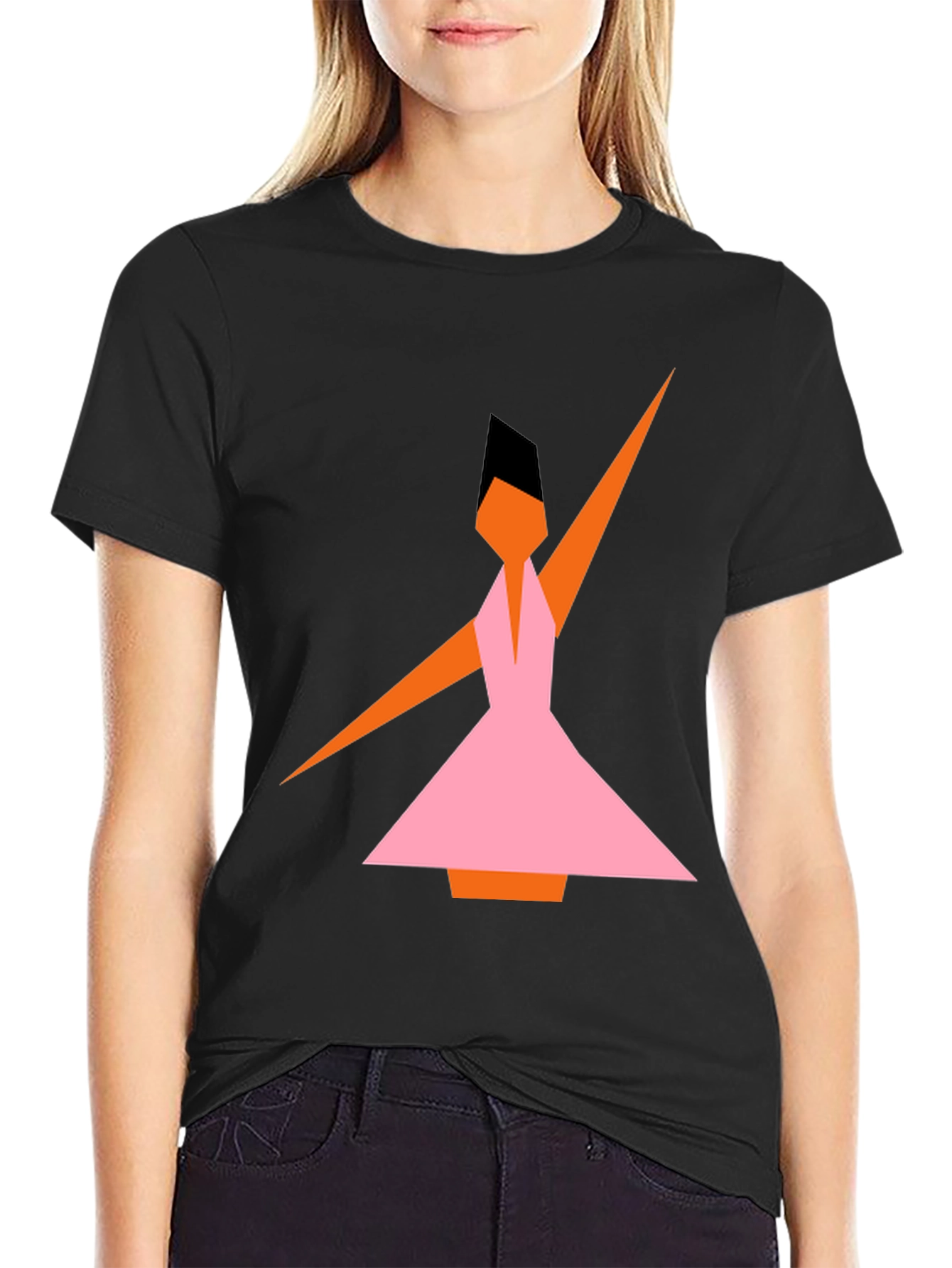 Black Geometric Dance T-Shirt - Abstract Style view 2
