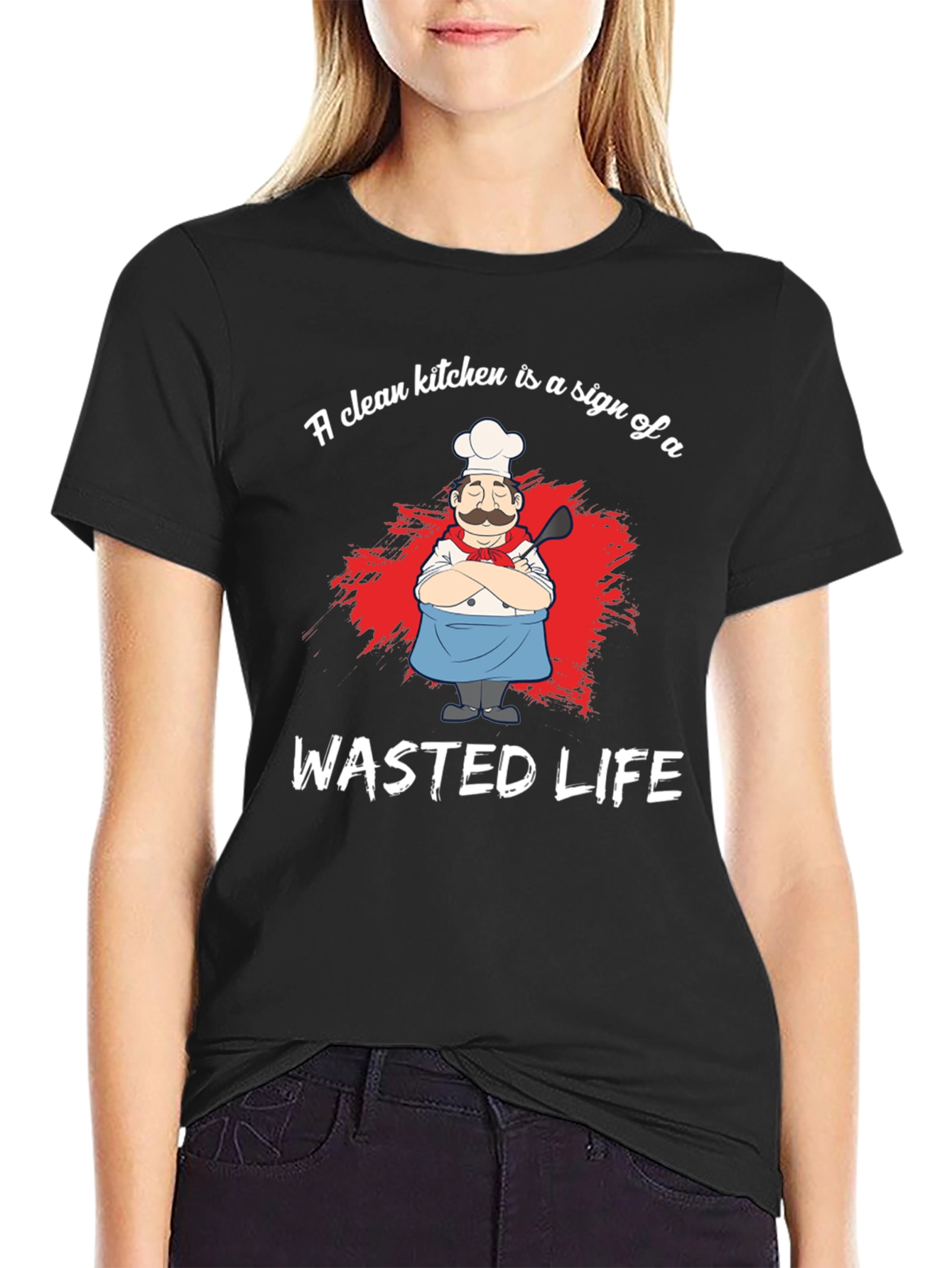 Black Funny Chef Graphic T-Shirt - Wasted Life Kitchen Humor view 2