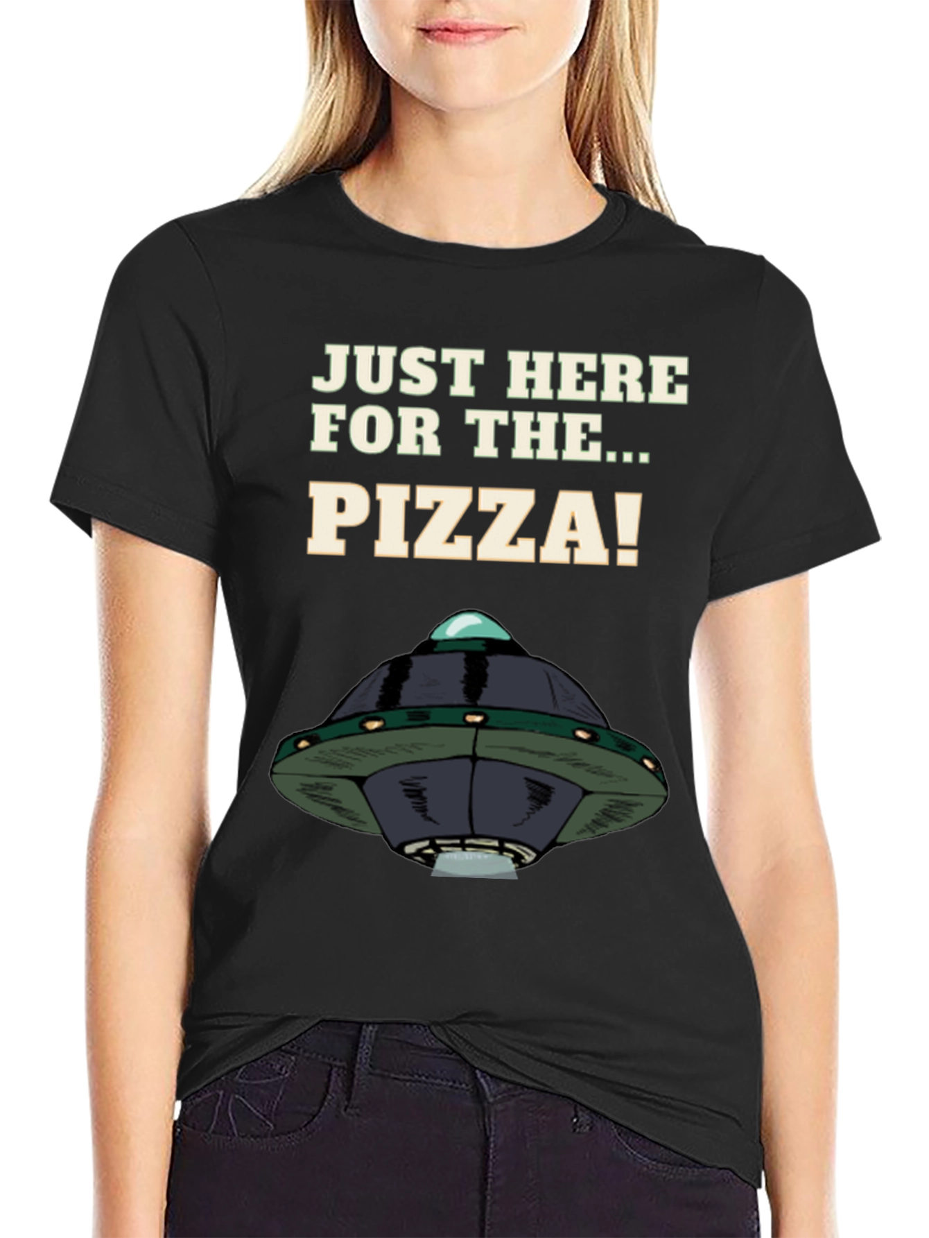 Black Pizza Alien T-Shirt - Funny Graphic Tee view 2