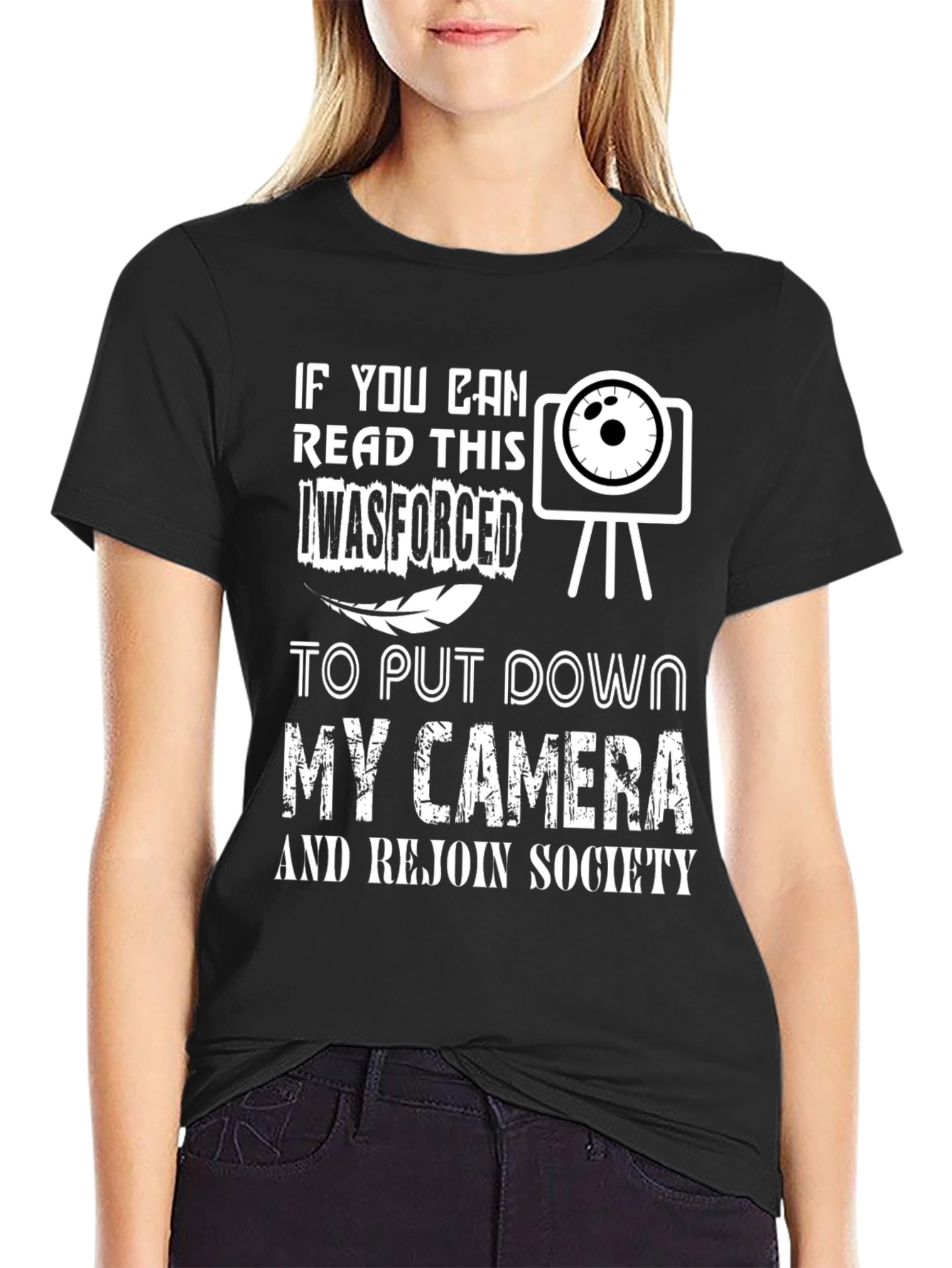 Black Funny Camera T-Shirt - Forced to Put Down My Camera view 2