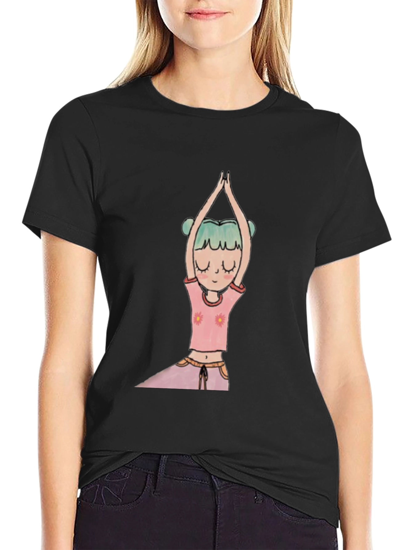 Black Yoga Girl Graphic Tee - Black Cotton Blend view 2