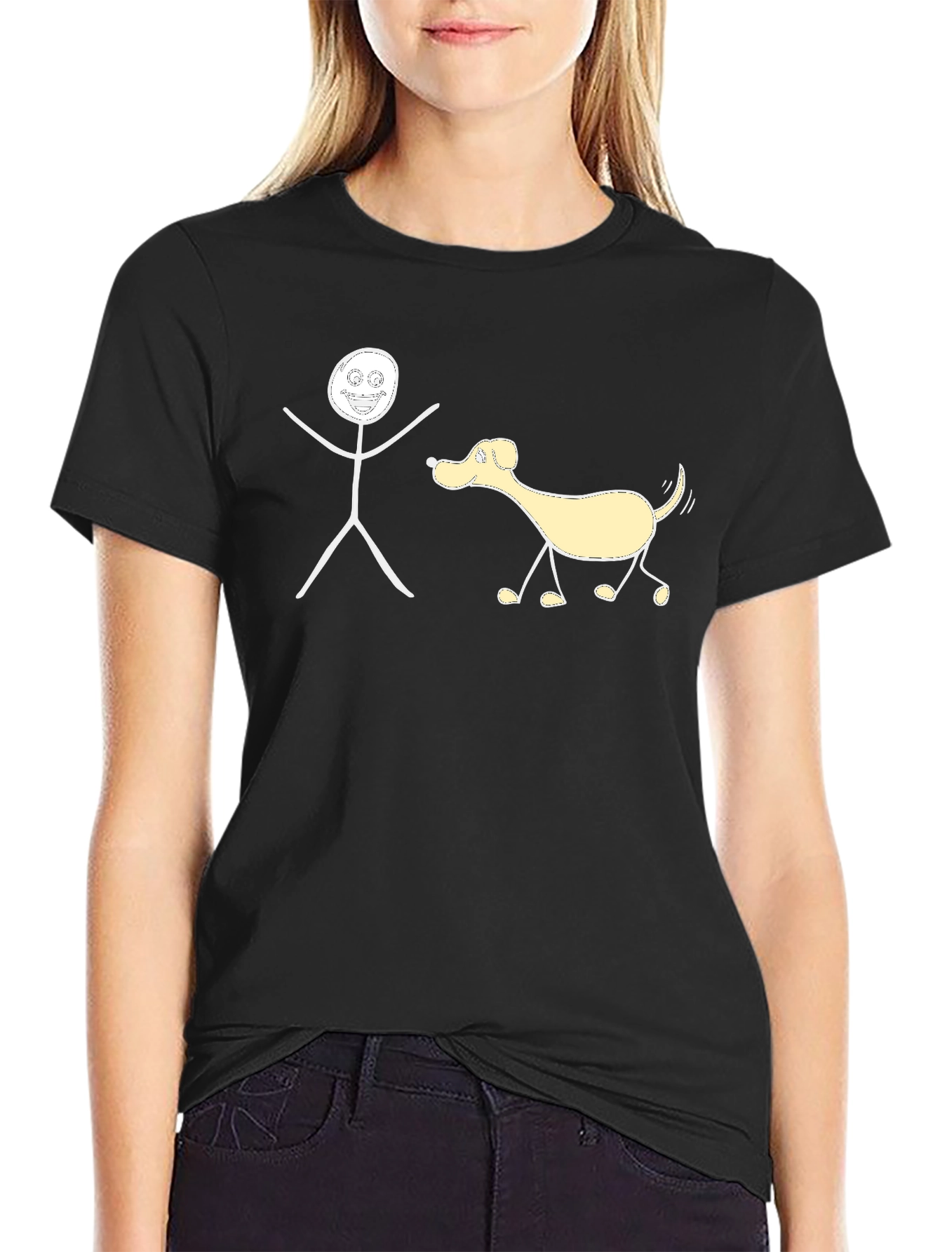 Black Funny Stick Figure Dog Walker T-Shirt view 2