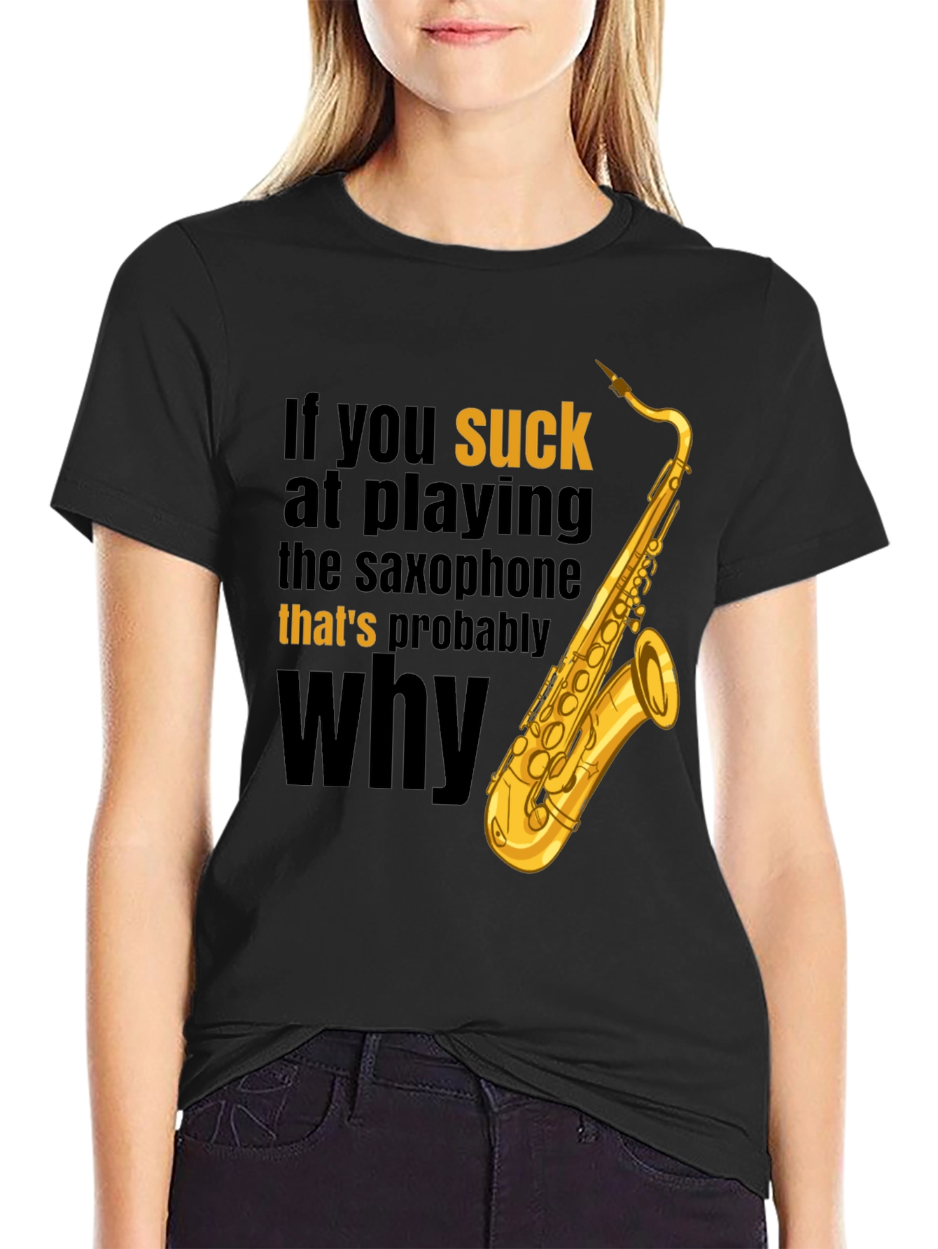 Black Saxophone Player Humor T-Shirt - That's Probably Why view 2