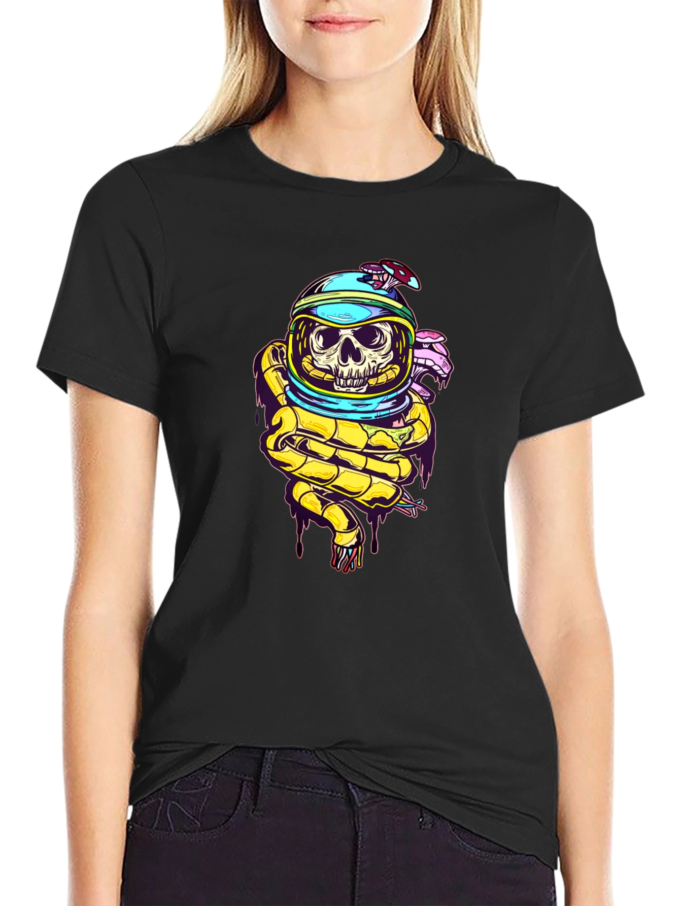 Black Skull Astronaut T-Shirt - Unique Graphic Tee view 2