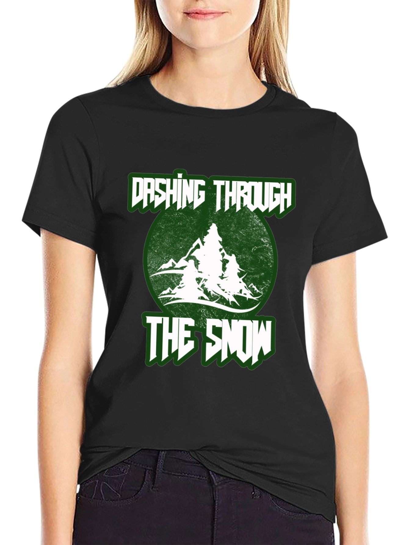 Black Dashing Through The Snow Holiday T-Shirt view 2
