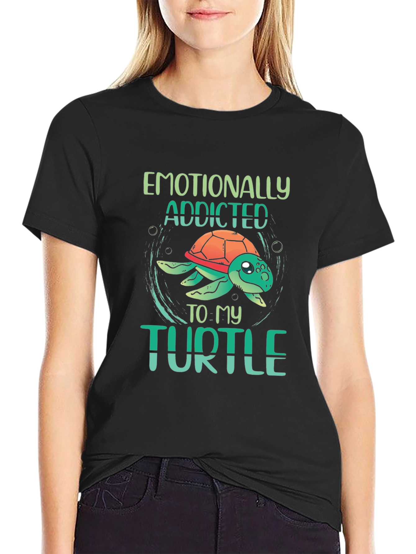 Black Emotionally Addicted to My Turtle Black T-Shirt view 2