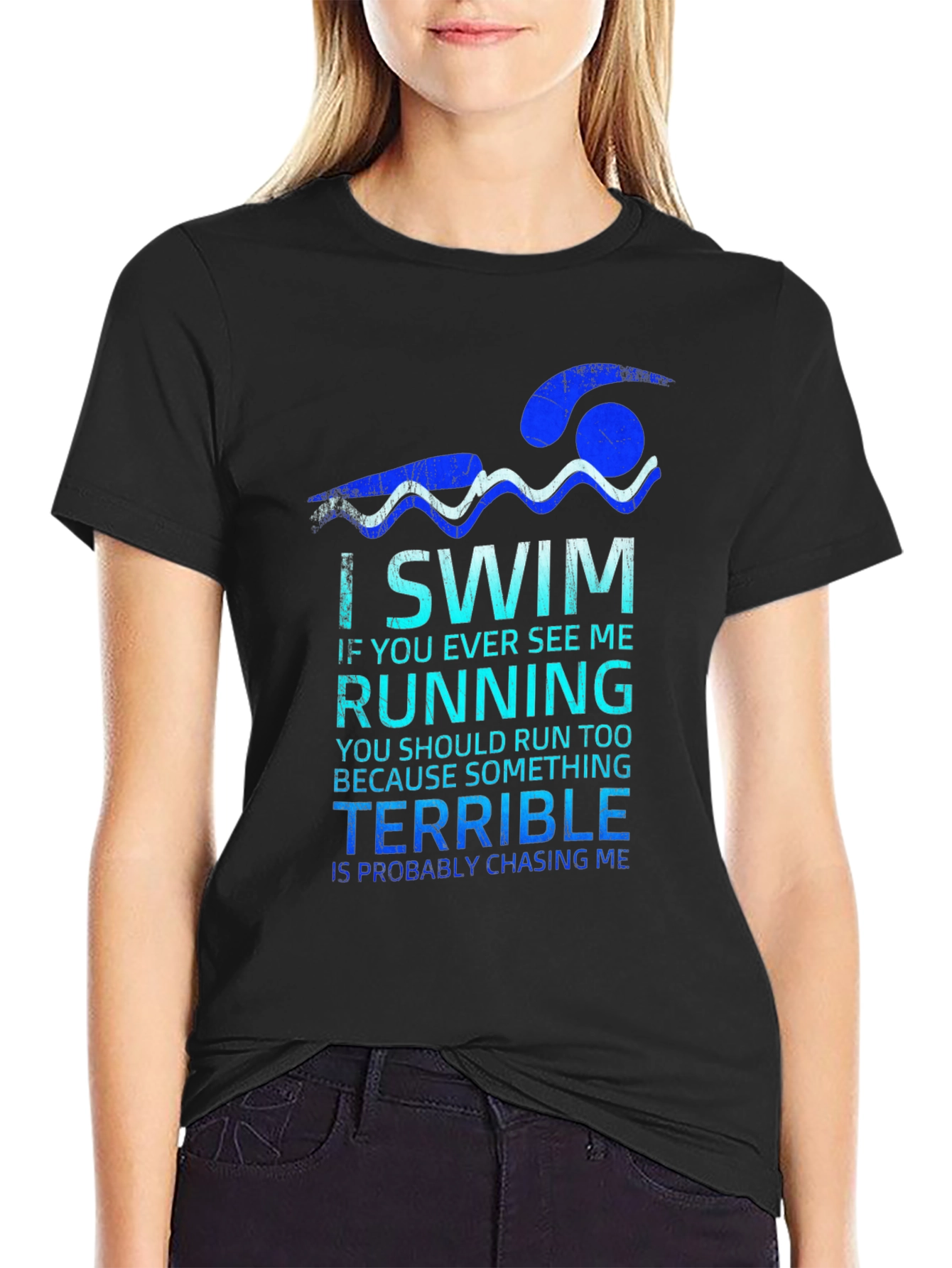 Black I Swim Terrible Chasing Me Graphic Tee view 2