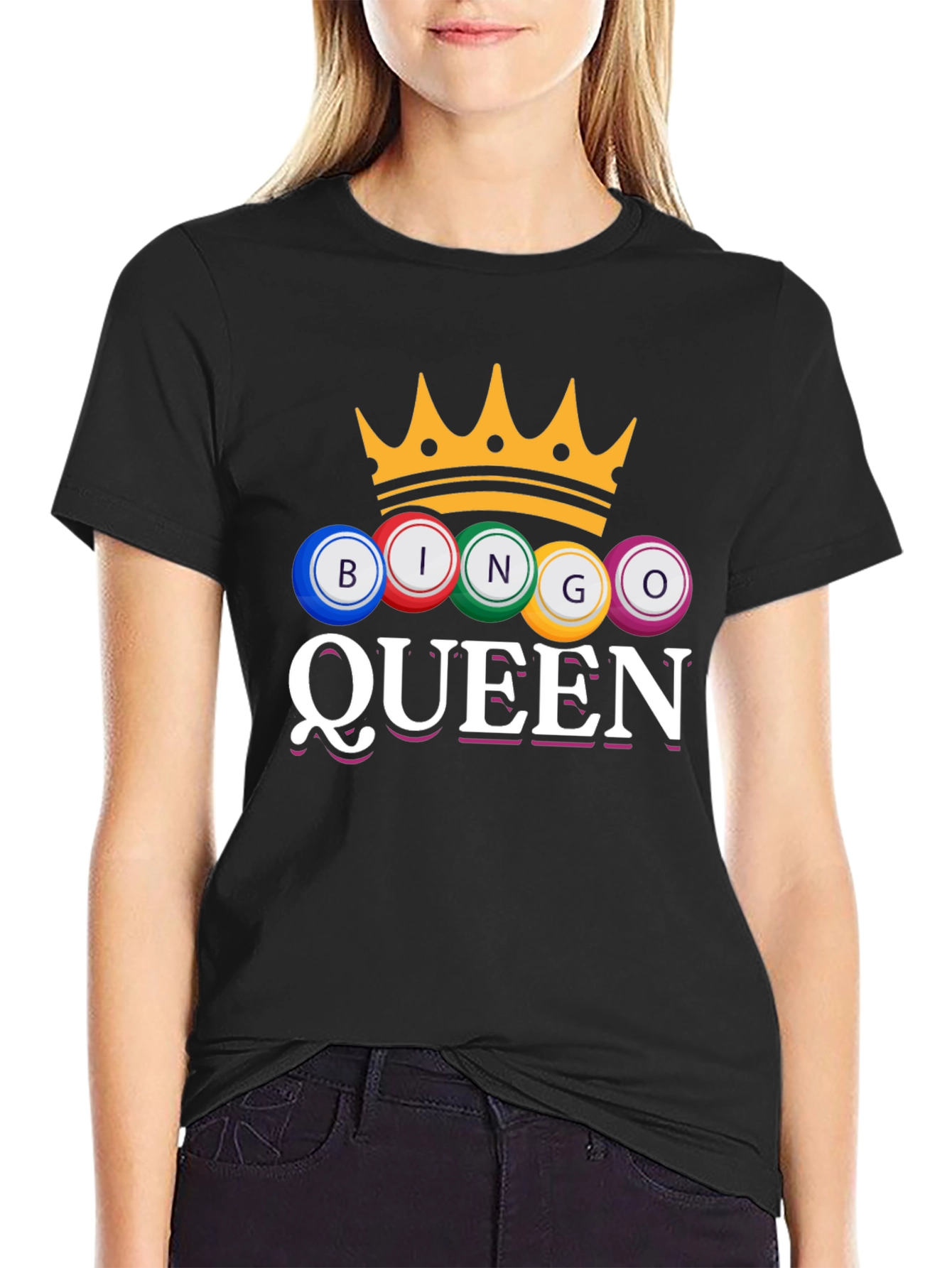 Black Bingo Queen T-Shirt Crown Game Night Tee view 2