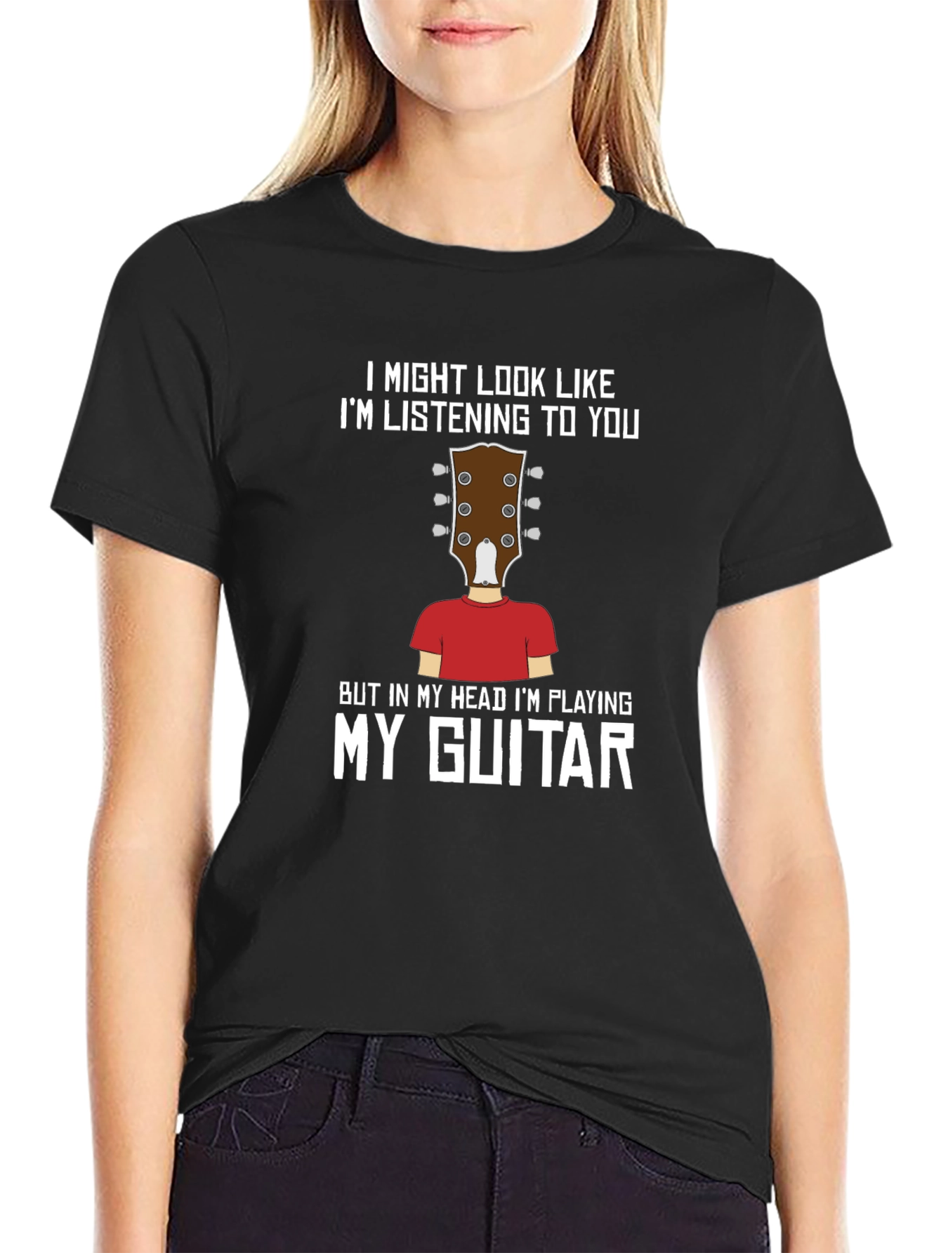 Black I'm Playing My Guitar Funny T-Shirt view 2