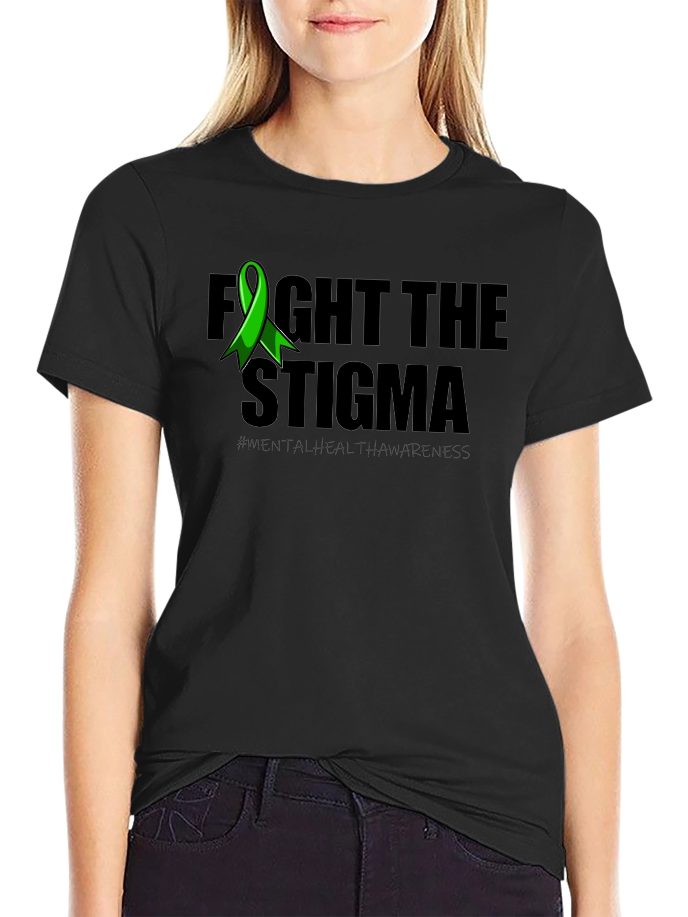 Black Fight the Stigma Mental Health Awareness T-Shirt view 2