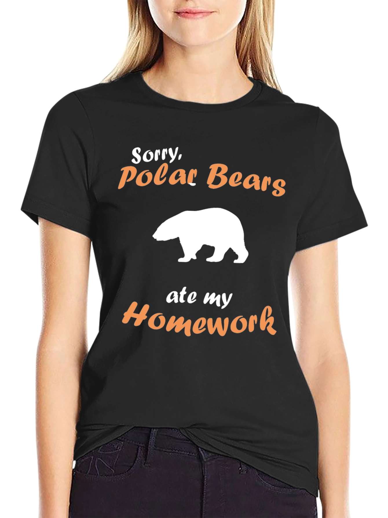 Black Funny Polar Bear Homework T-Shirt view 2